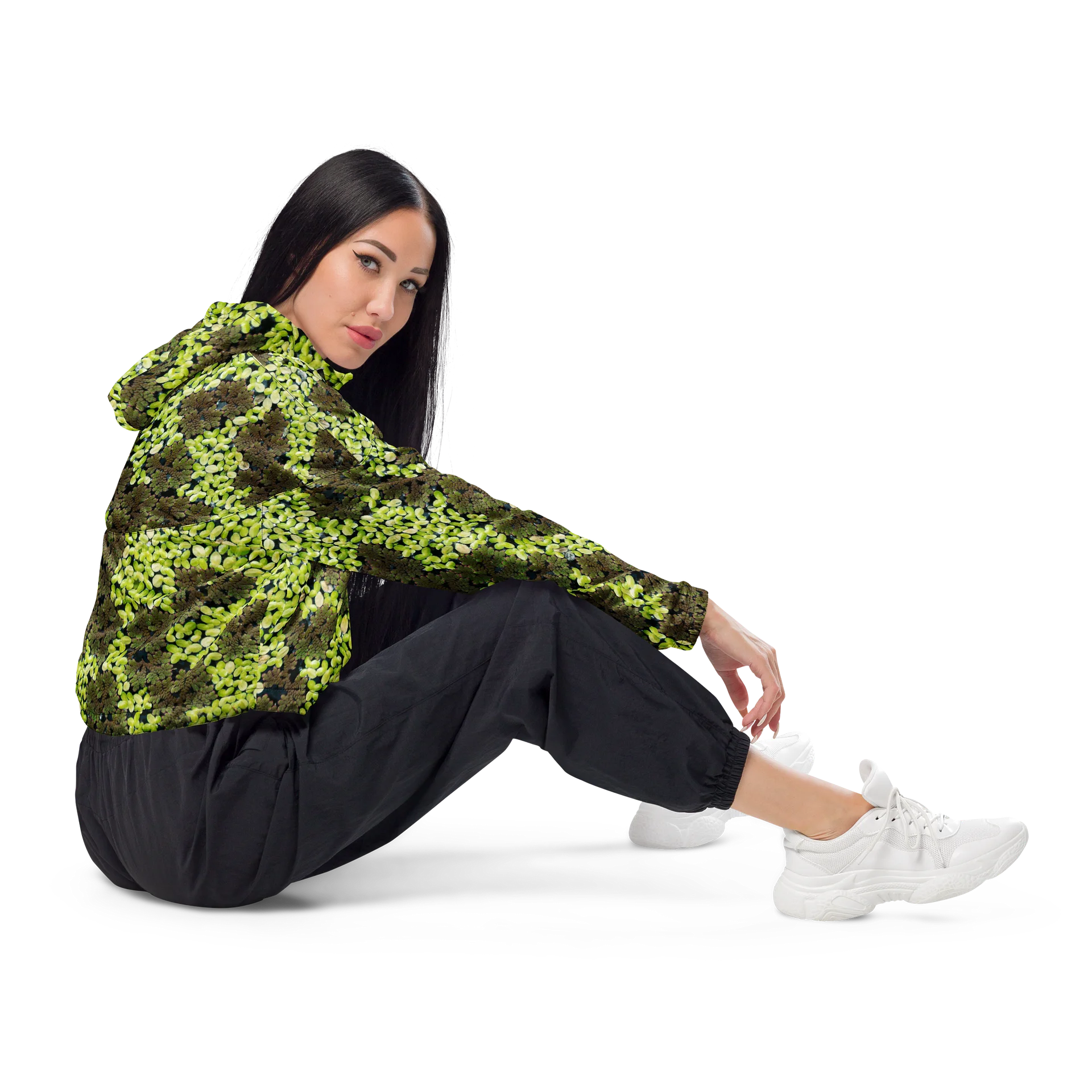 Verdant Life Women's All-Over Print Lush Foliage Cropped Windbreaker product image (4)