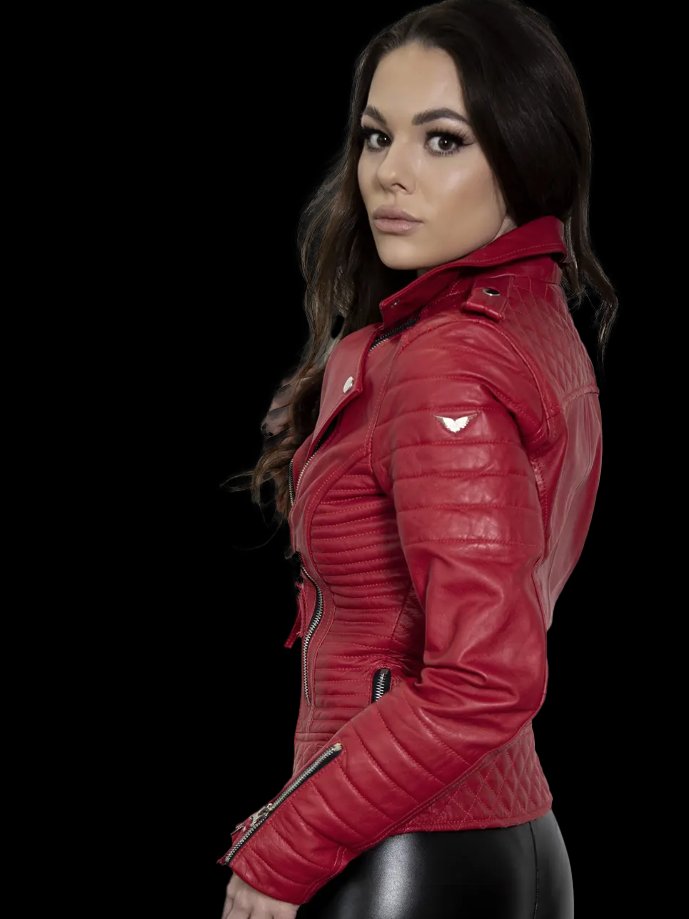 Ladies Quilted Red Leather Moto Jacket product image (2)