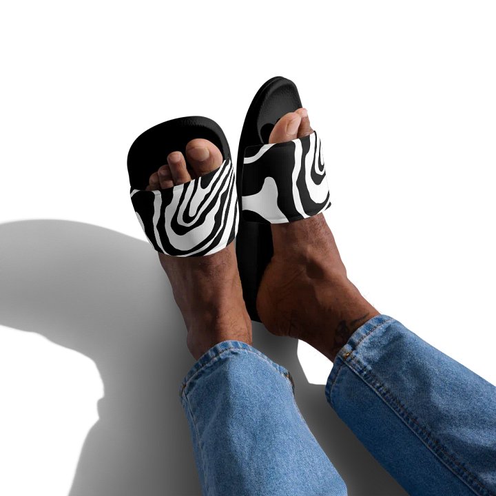 B/W Monochrome Printed Waves Men's Slides product image (2)
