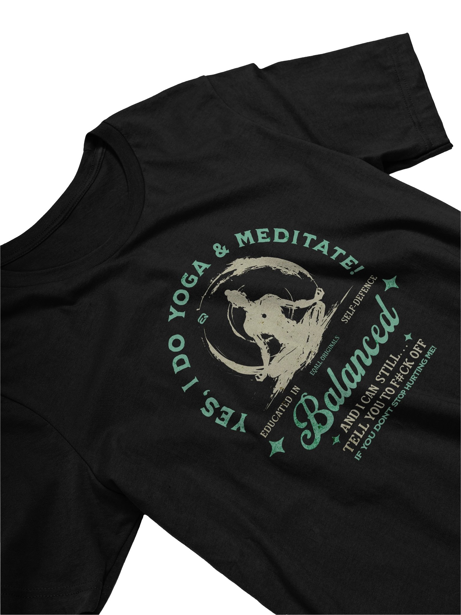 Yes I Do Yoga and Meditate_Self-Defence Bella R3CVRi.i Unisex T-shirt_ EQALL® Originals_Beige / Turq. Green product image (2)