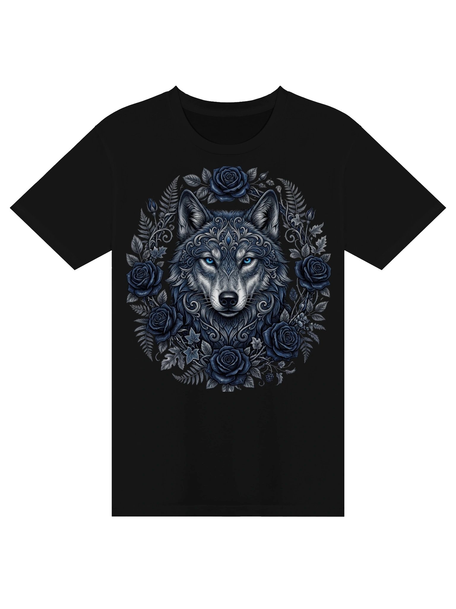 Gothic Wolf Rose T-Shirt, Mystical Wolf Head Graphic Tee, Dark Nature Floral Shirt, Wolf Lover Gift for Him or Her product image (3)
