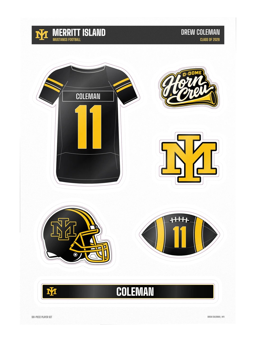Drew Coleman #11 — Mustangs Sticker Sheet