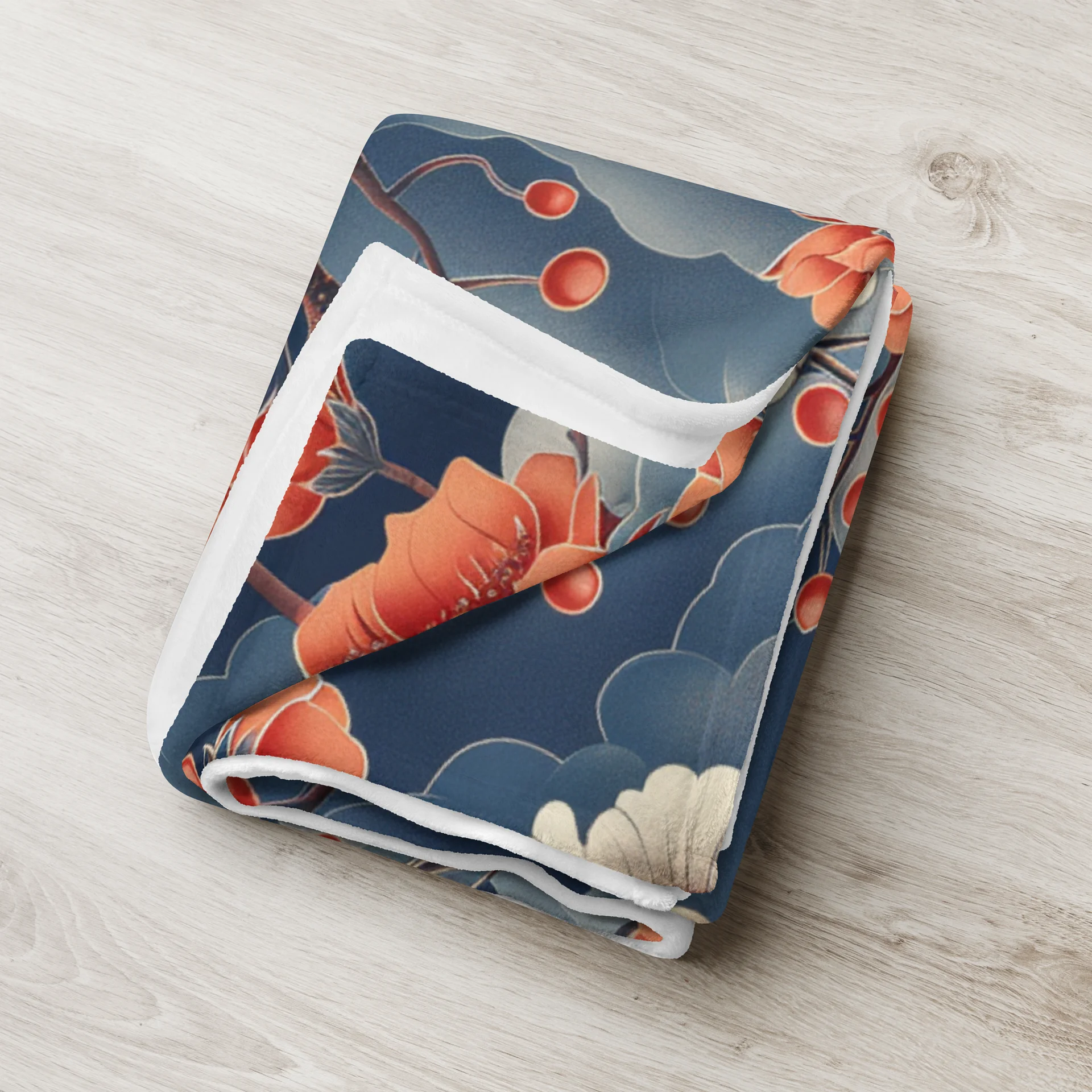 Japanese Chrysanthemum Throw Blanket | Vintage Kiku Floral Fleece Blanket product image (3)