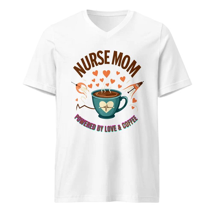 Heartbeat Nurse Mom, powered by coffee V-Neck Tee product image (5)