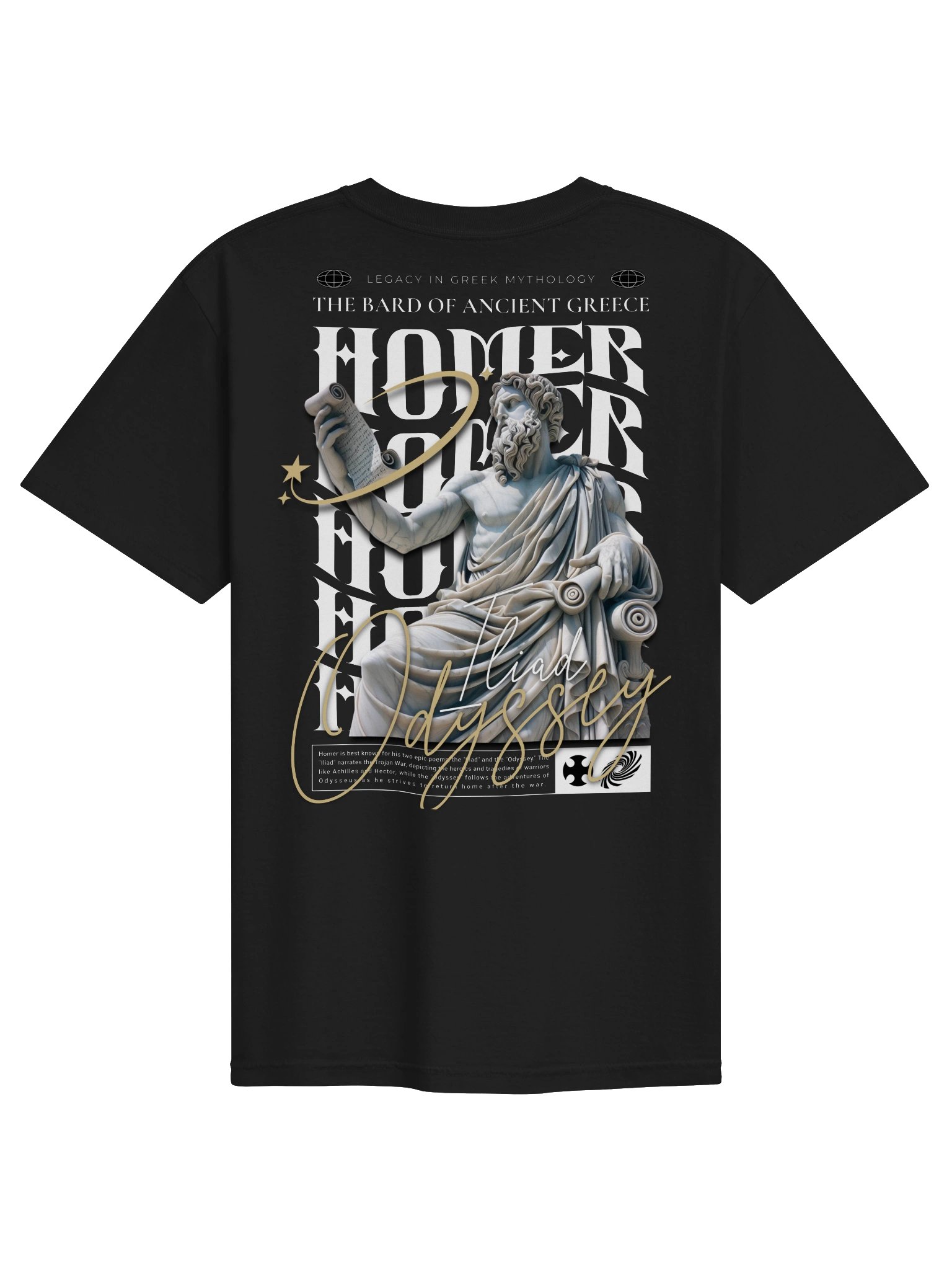 Homer Iliad Odyssey Graphic Tee - Greek Mythology Statue Vintage Oversized Streetwear T-Shirt product image (3)