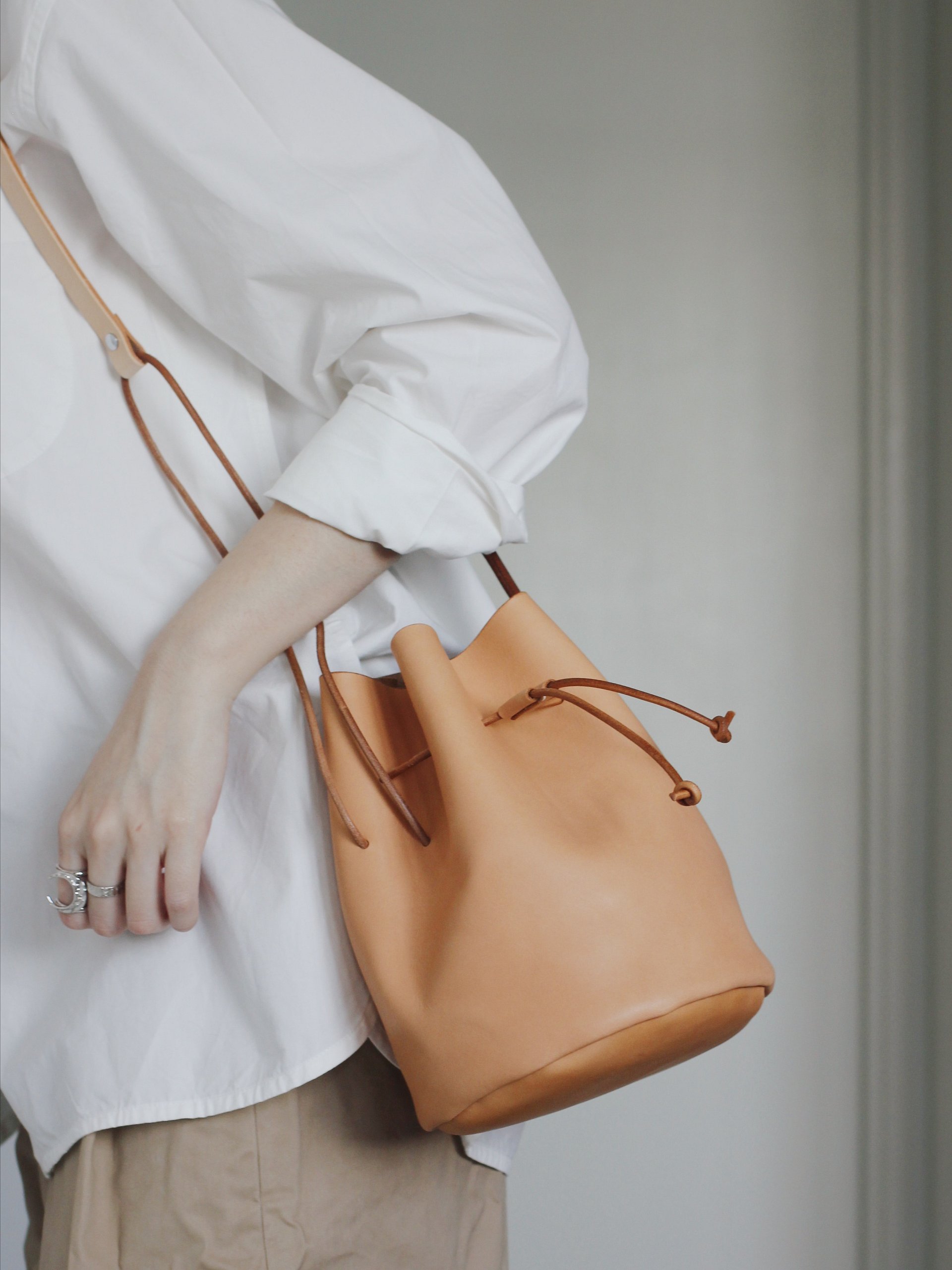 Vegetable Tanned Leather Drawstring Bucket Bag - Small product image (4)