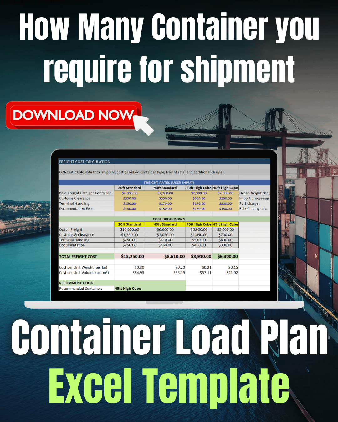 Axcel Loar Container Load Planning Excel Template | Optimize 20ft & 40ft Shipping ...