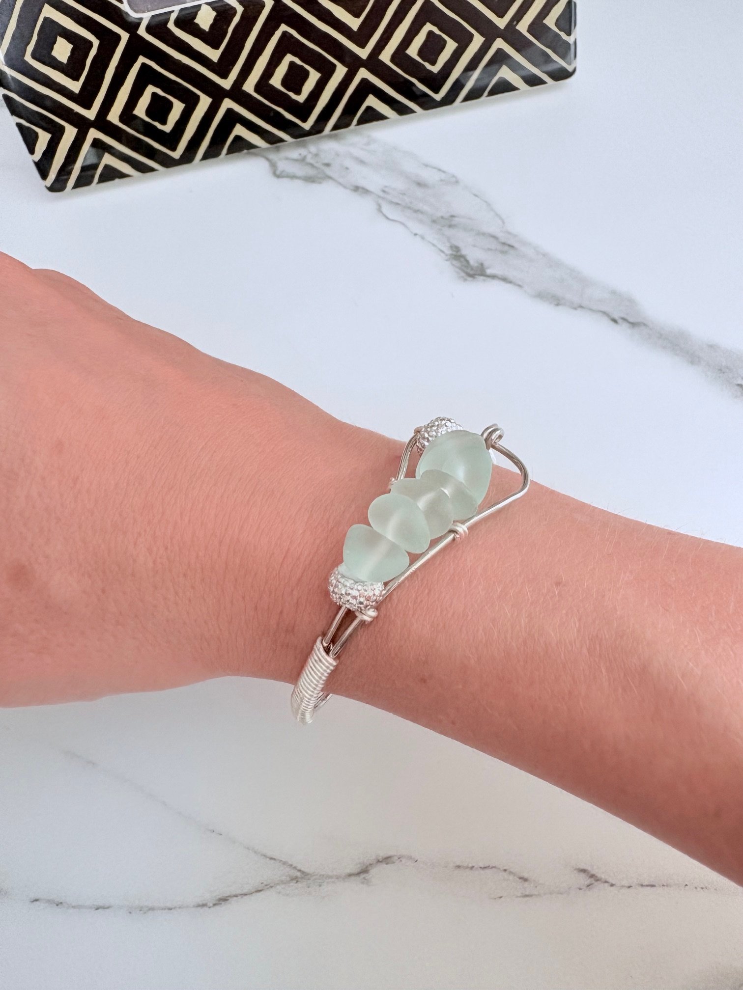 MFD-00199 | Seafoam Pebble Tide Bracelet | Wire-Wrapped Sea Glass | Handmade 6" Coastal Charm by Monique Faella Designs™ product image (2)