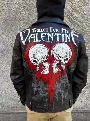 Custom “ Billet for my valentine “ leather jacket #bfmv #bulletformyvalentine #battlejacket #customjacket #metalcore 