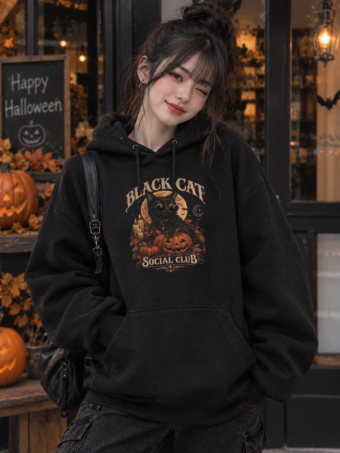 Black Cat Social Club Halloween Hoodie product image (4)