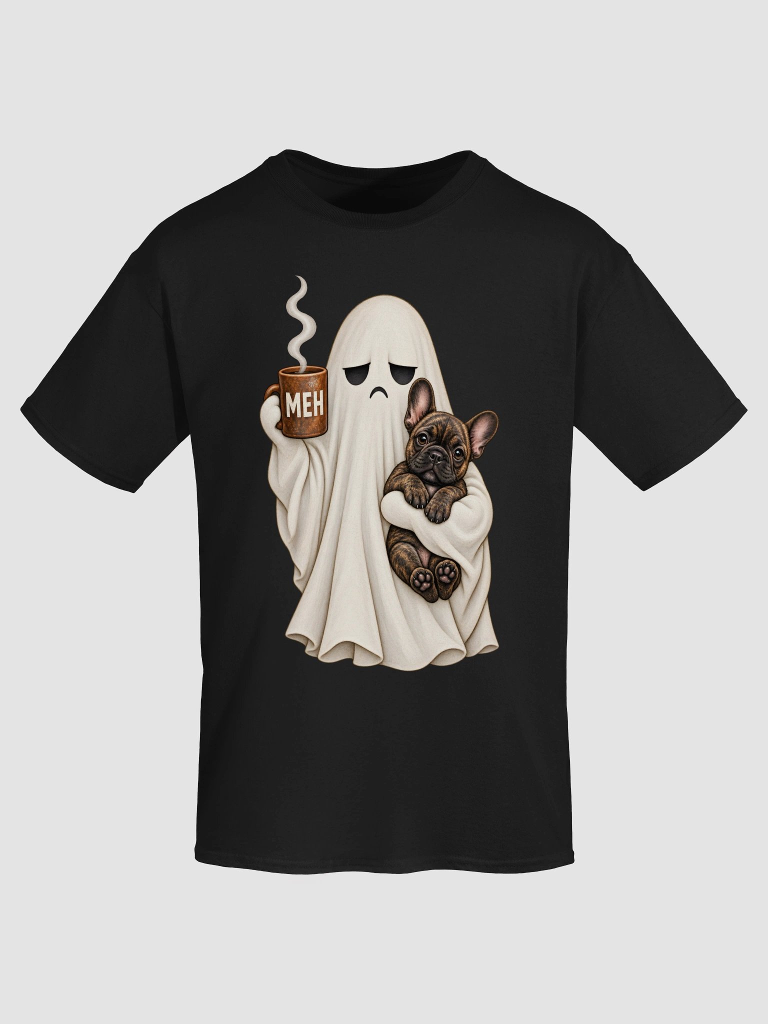 Funny French Bulldog Ghost Halloween Shirt - Cute Meh Coffee Spooky Frenchie Dog T-Shirt product image (2)