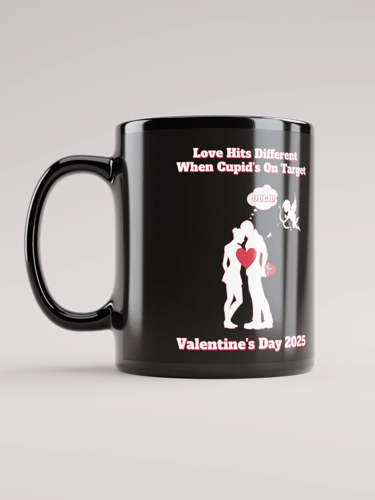 When Cupid's On Target Valentine's Day Black Mug product image (1)