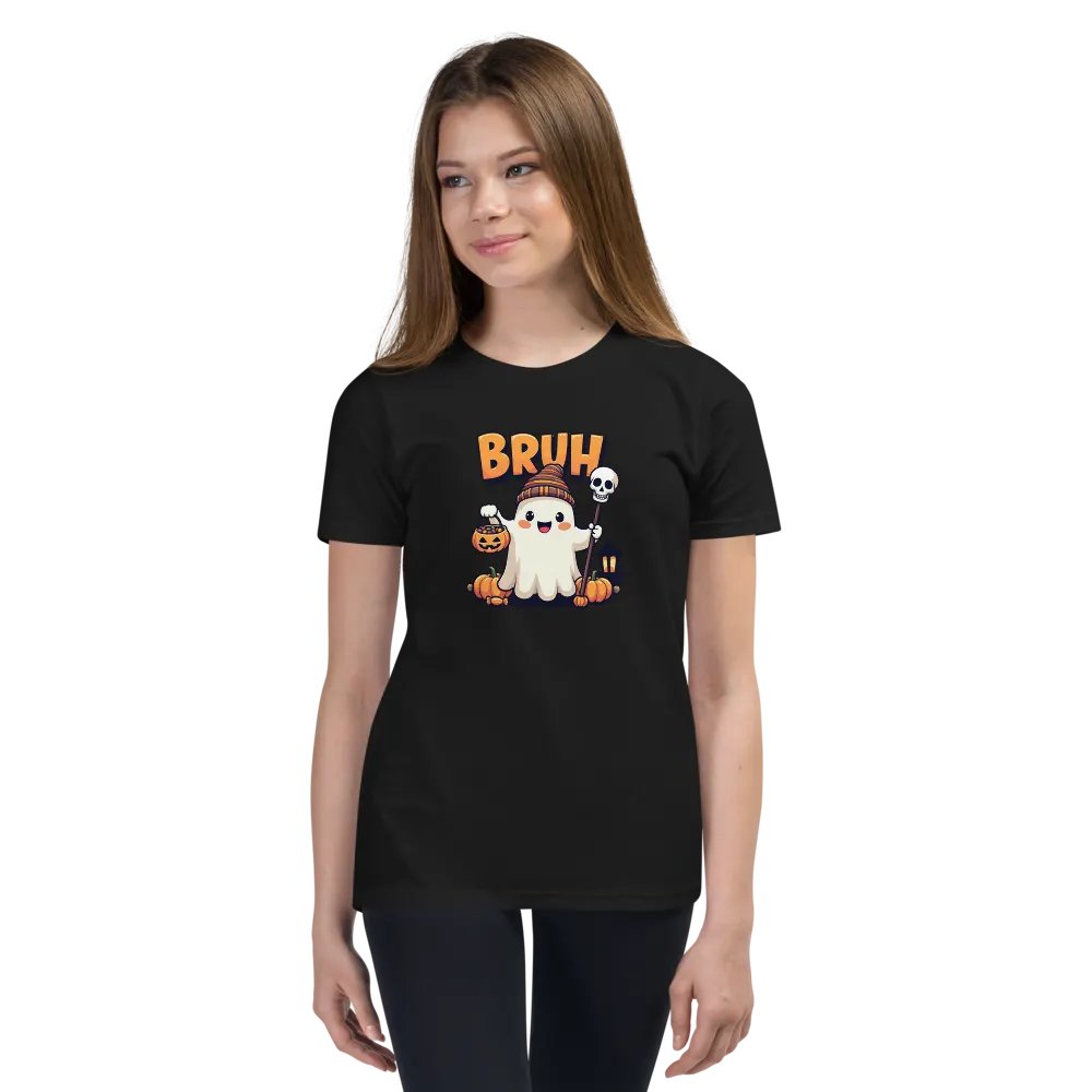 Spooky Ghost Bruh Halloween Youth T-Shirt product image (6)