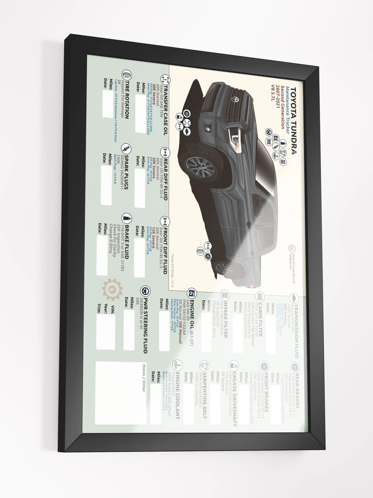 2ND GEN TUNDRA MAINTENANCE TRACKER - MGM Gray (Framed) product image (4)