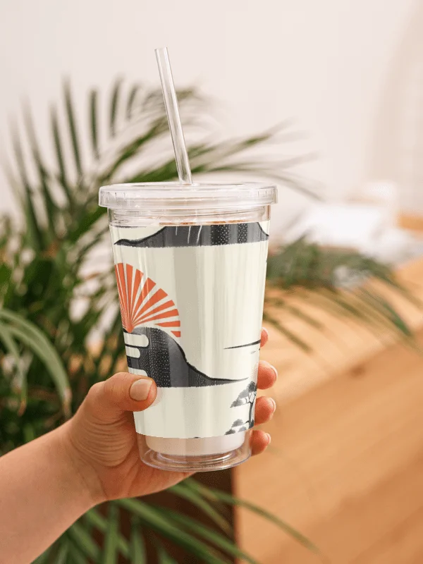 Japanese Sumi-e Landscape Acrylic Tumbler | Rising Sun Minimalist Art Cup product image (4)