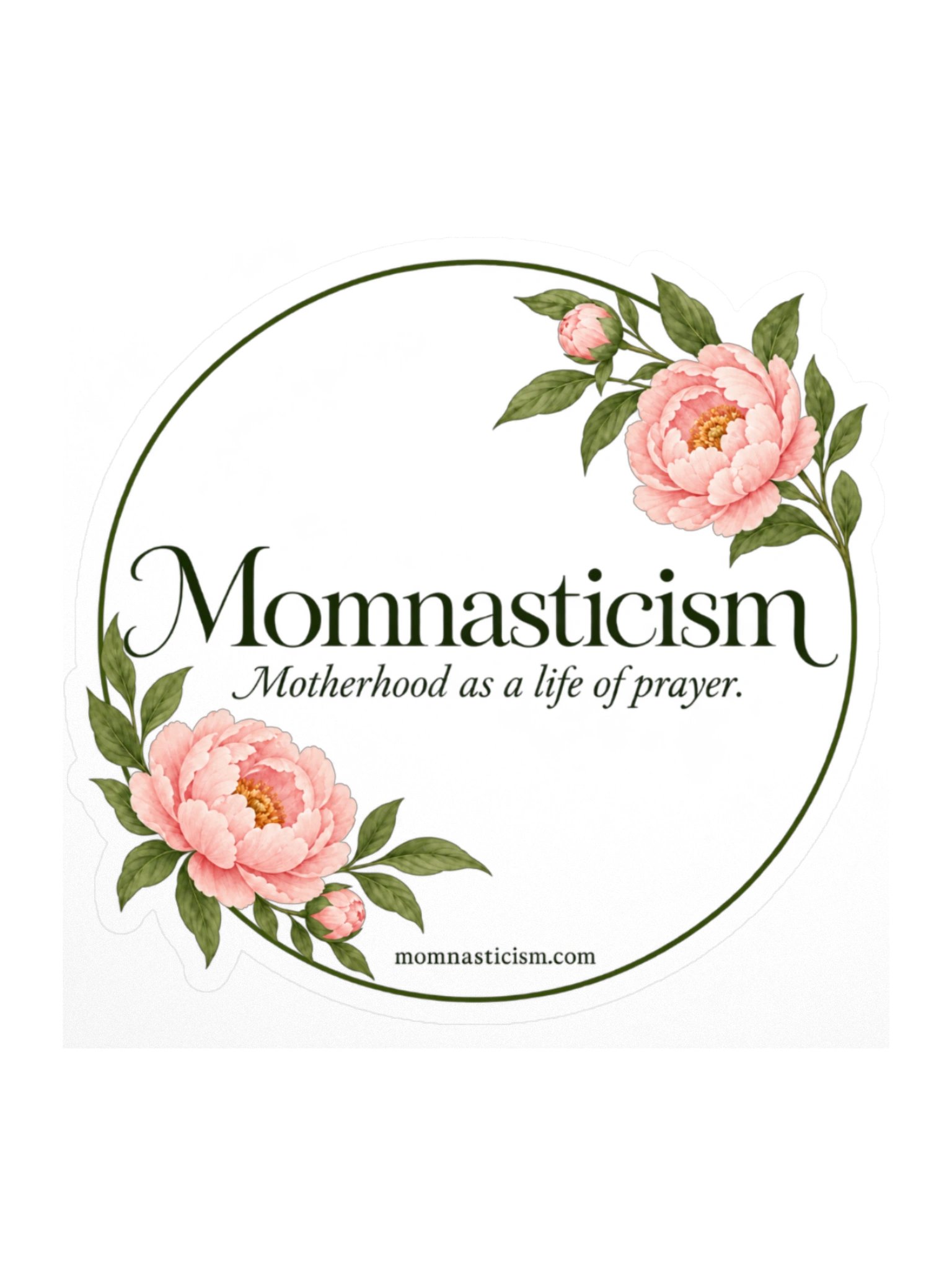 Momnasticism Seal with Peonies | Sticker – Orthodox Motherhood Inspirational Vinyl Sticker product image (1)