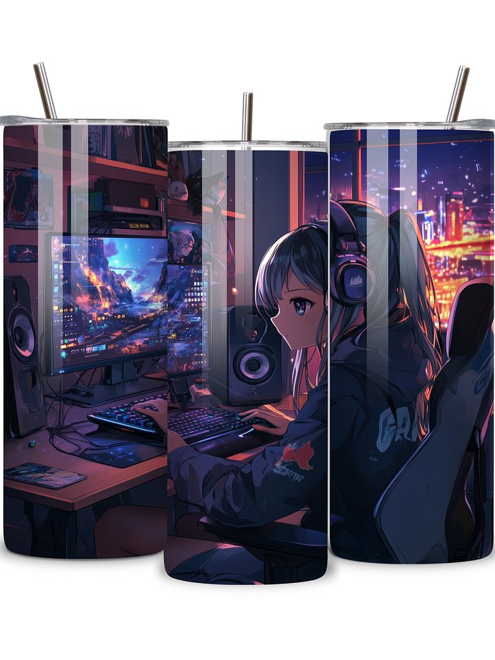 Anime Gamer Girl 20oz Skinny Tumbler with Metal Straw – Vibrant Gaming Setup Design – Double-Walled Insulated Stainless Steel Tumbler Gift for Anime and Gaming Fans (Anime Girl 3) product image (1)