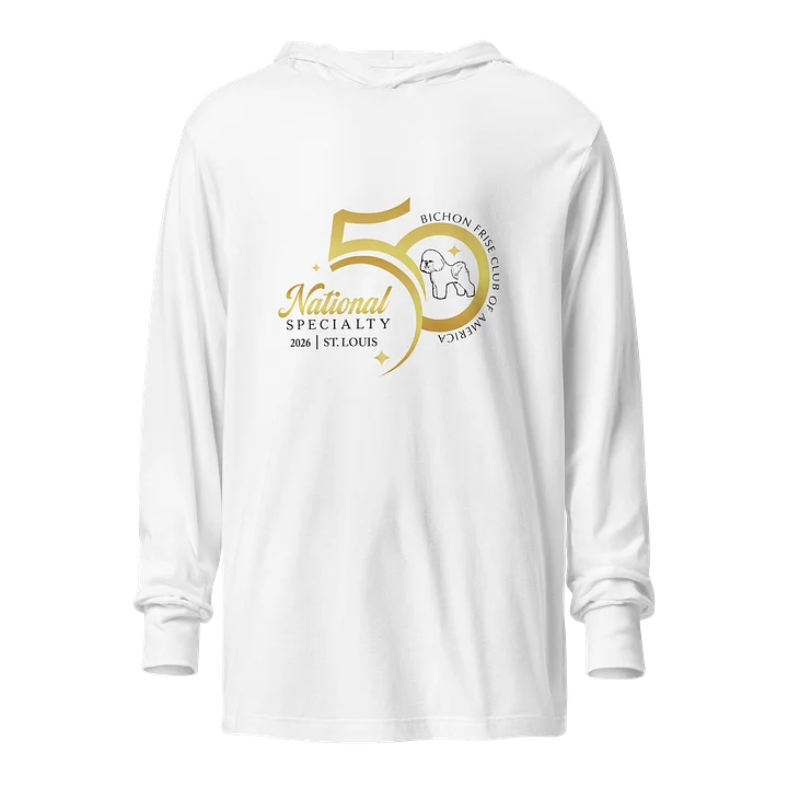 50th National Specialty Long Sleeve Hooded Tee - White with Large Logo product image (1)