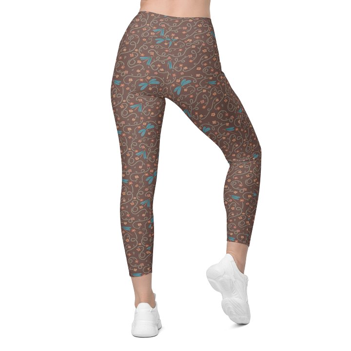 All-Over print leggings with pockets. Dragonfly and floral artistic activewear product image (2)