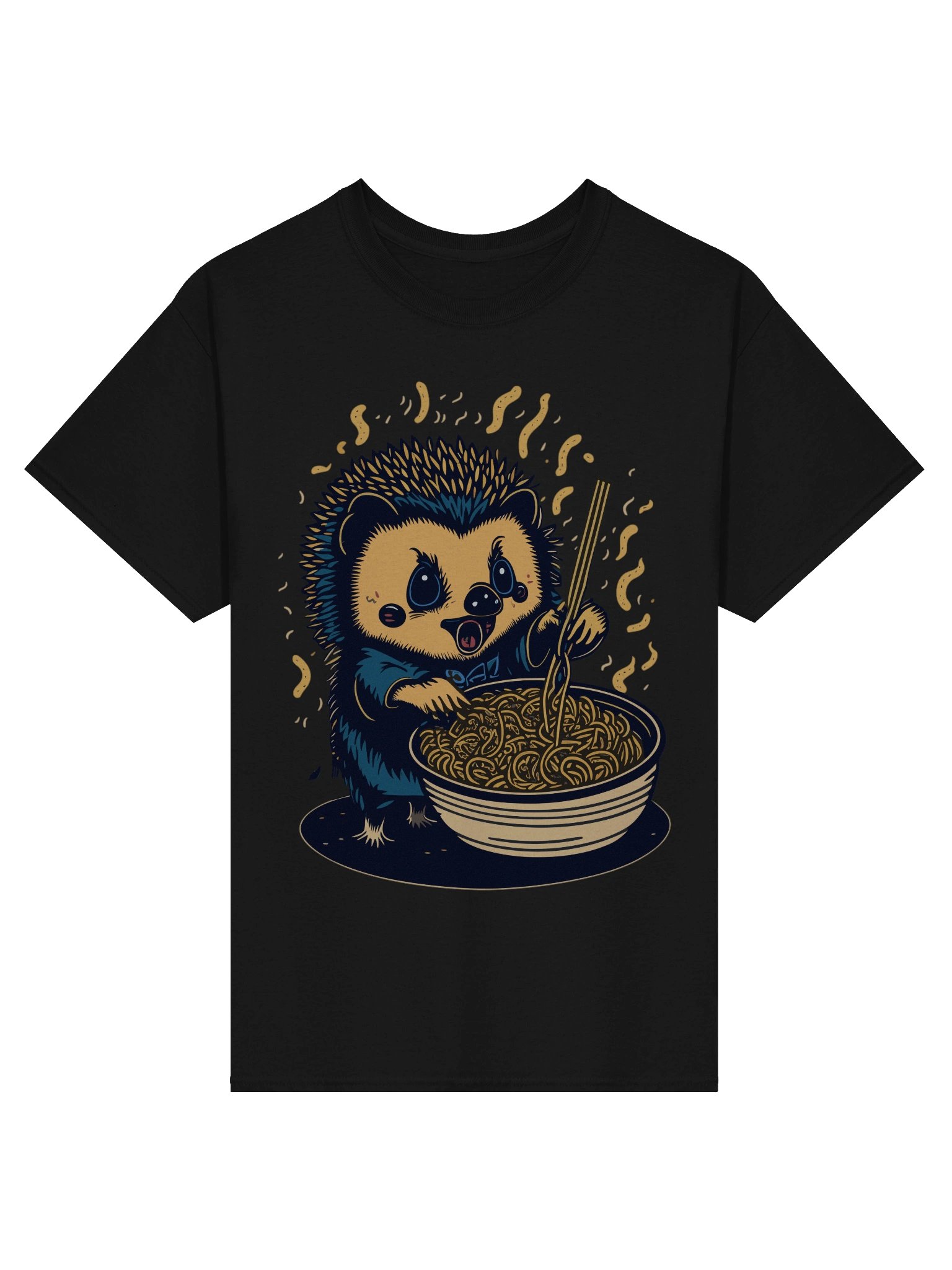 Whimsical Noodle-Loving Hedgehog T-Shirt product image (3)