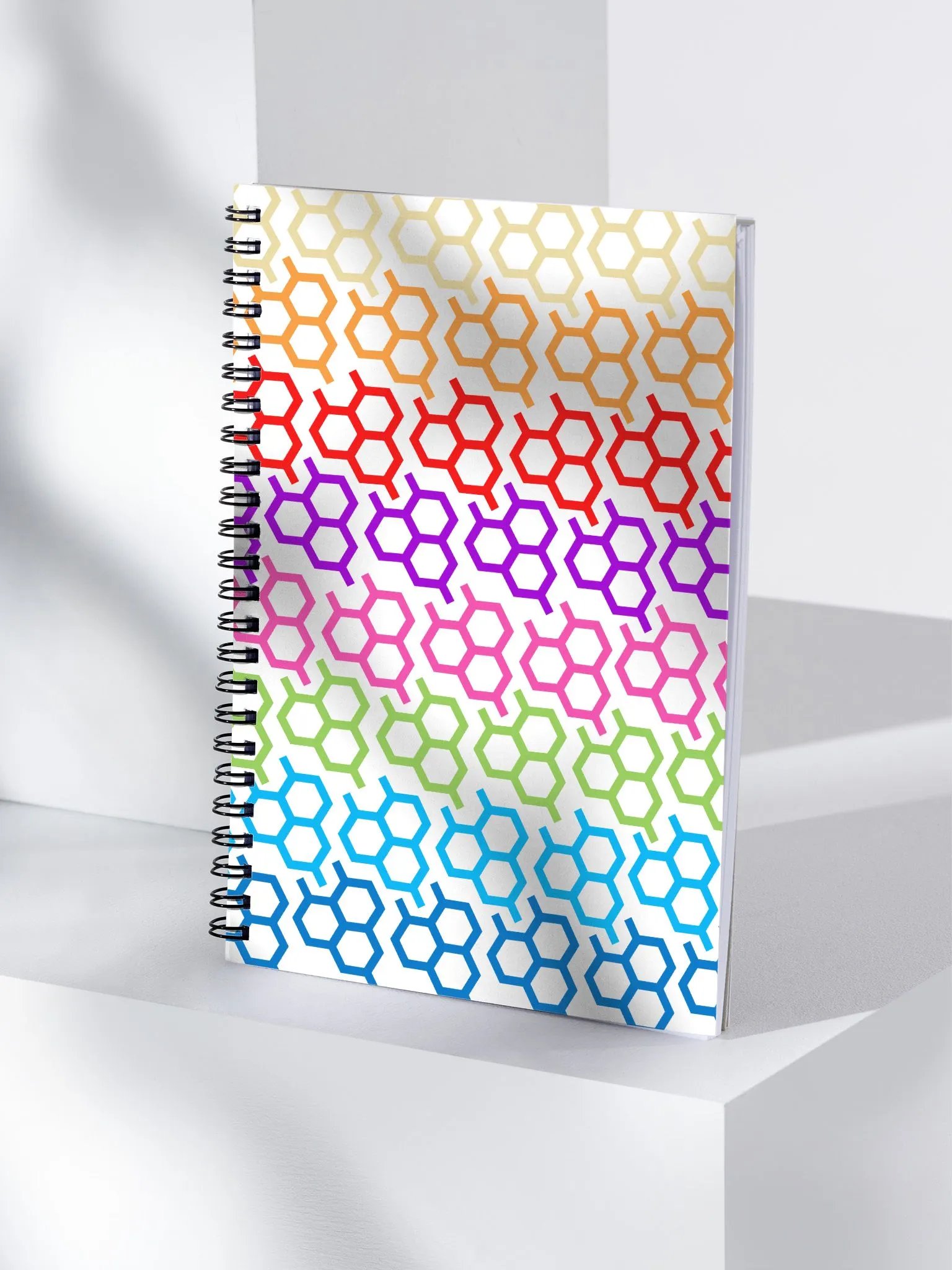 Multicolored Hexagons In A Geometrical Pattern Spiral Notebook product image (4)