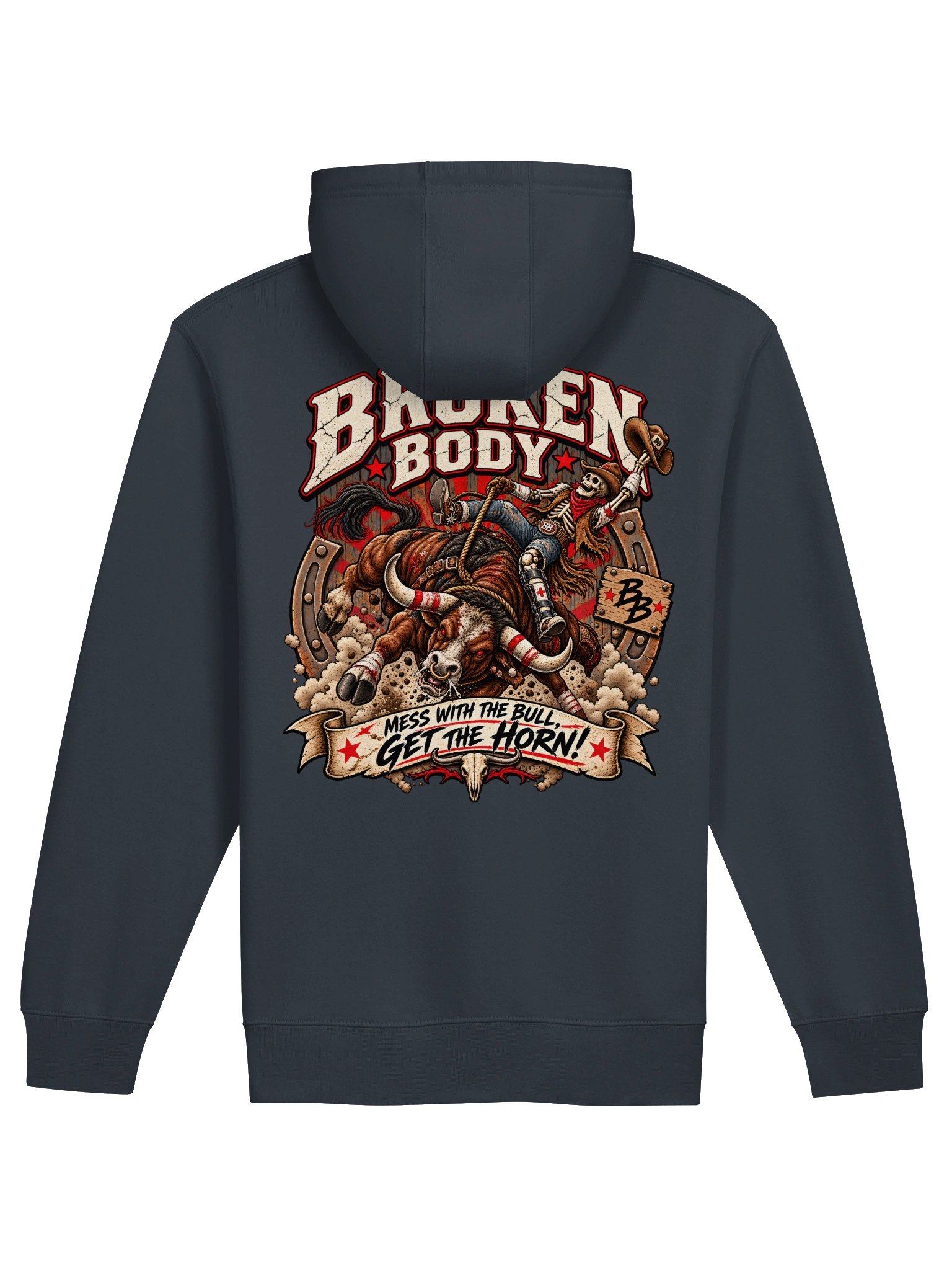 Bull Riding Hoodie — Mess With the Bull, Get the Horns Full-Zip Rodeo Hoodie | Flat Out Broken™ product image (3)