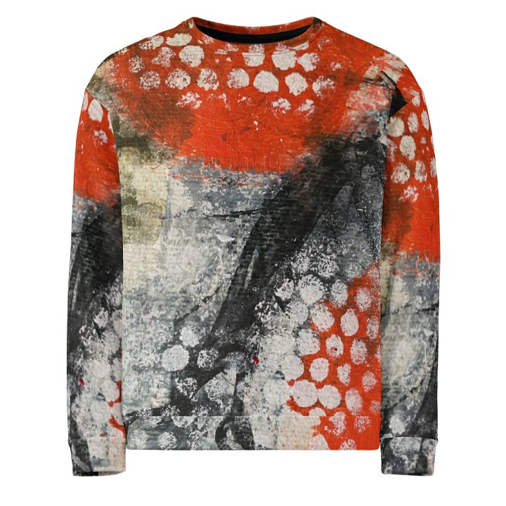 "Bold Abstract Art Sweatshirt – Red, White, and Black Textured Design" product image (1)