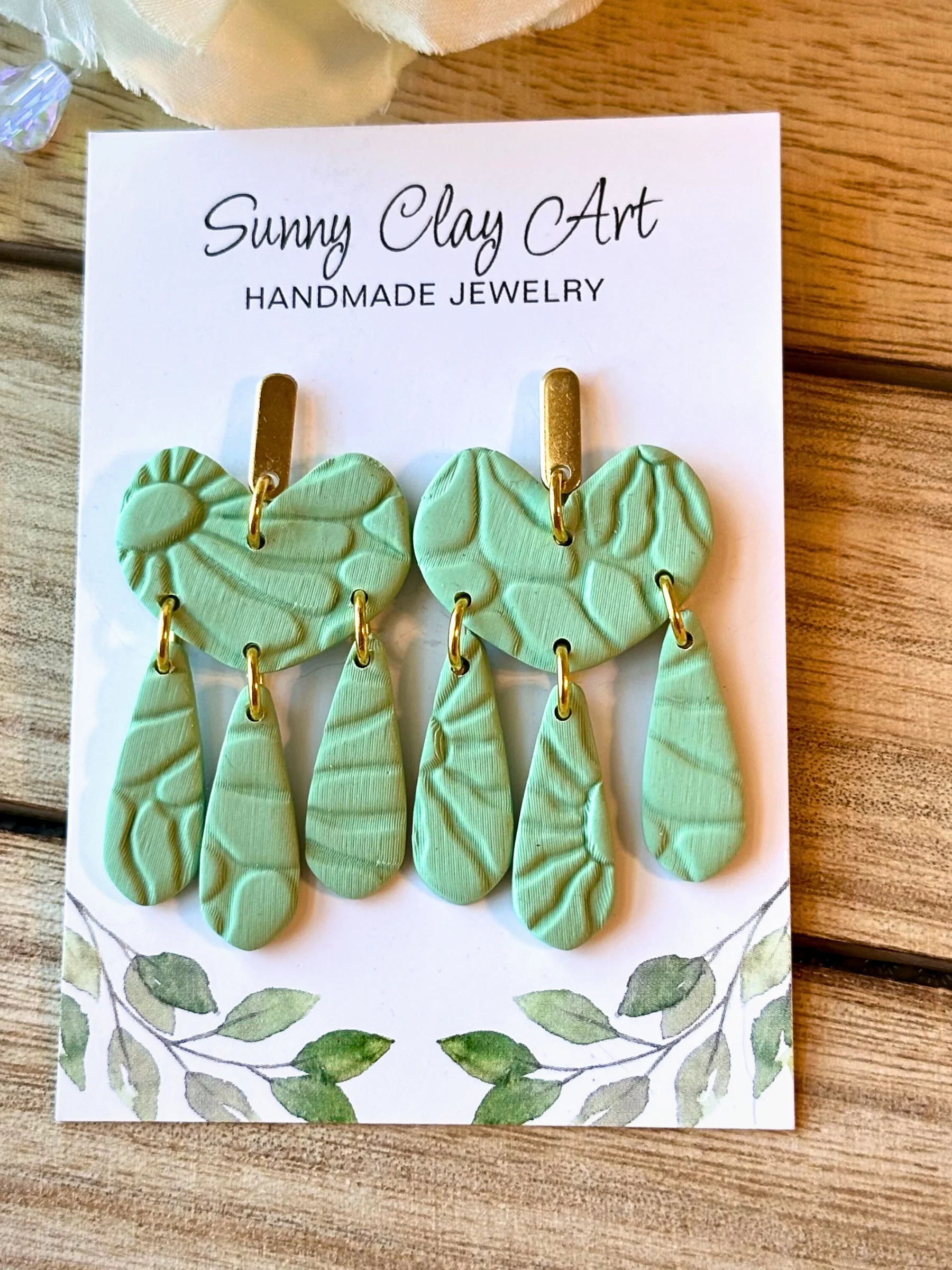 Textured Heart Drop Earrings – Handmade Clay Statement Dangles product image (5)