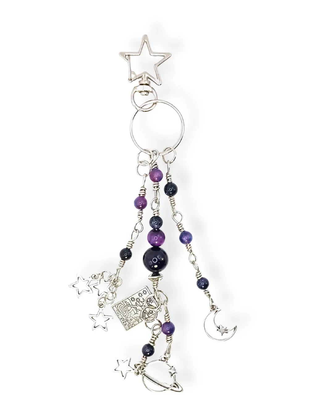 Purple Celestial Purse Charm | Sparkly Goldstone & Tarot, Silver-Tone | "Star Shower" product image (1)