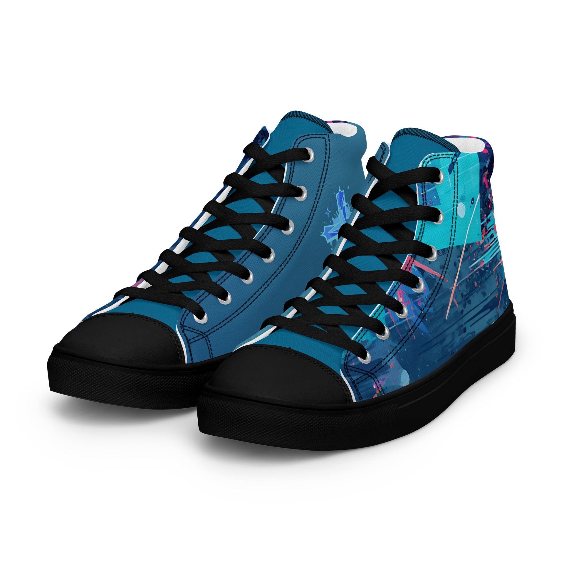 Neon Blue Graffiti Cross Mens High Top Shoes product image (8)