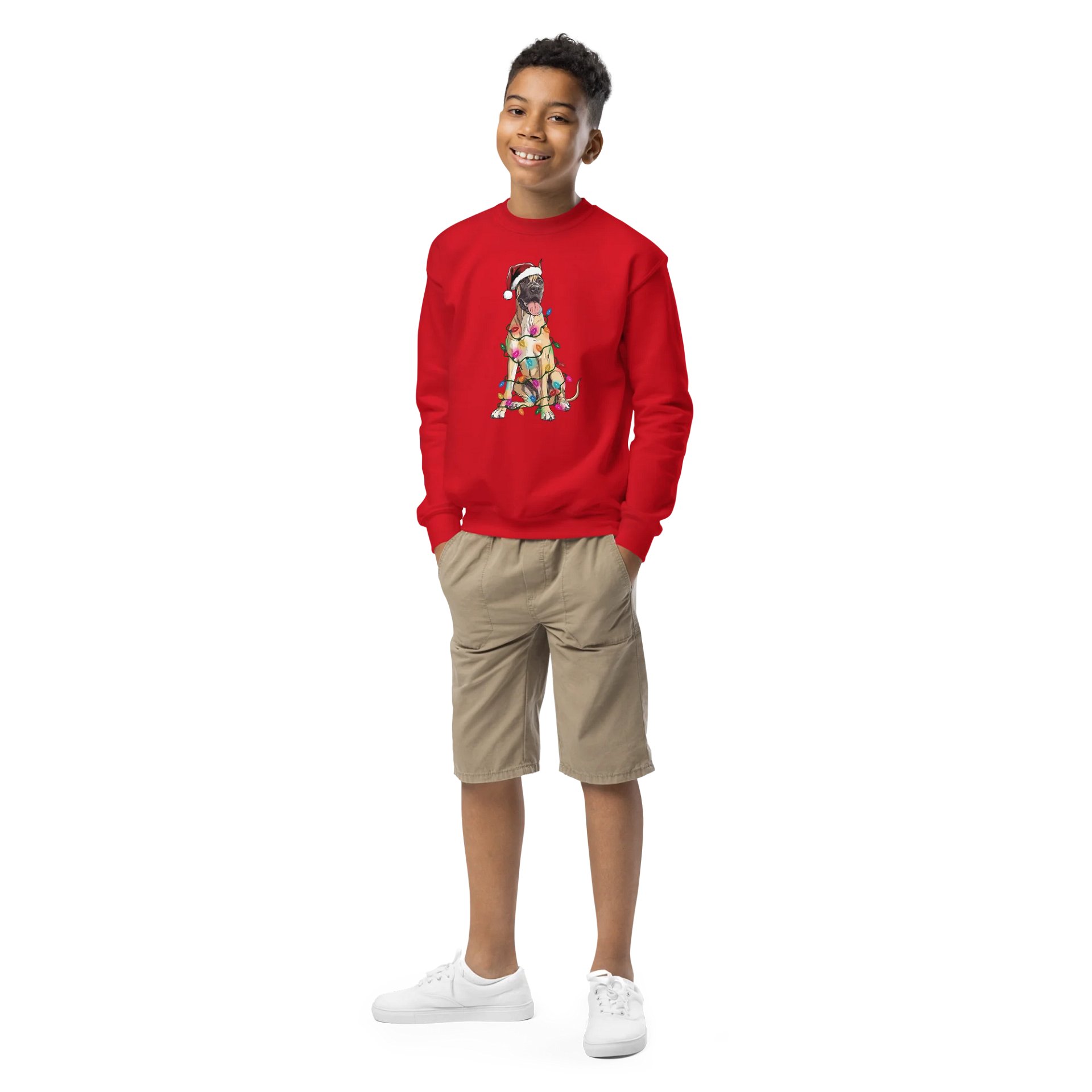 Funny Christmas Great Dane(Fawn, Cropped Ears) Youth Sweatshirt product image (1)