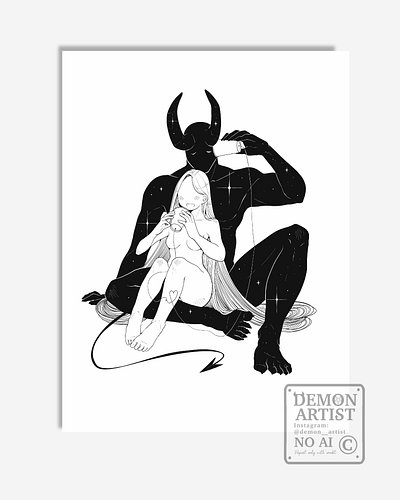 So the Moon whispered to her demon...
“I love you,” she said with a shy, cheerful giggle.
.
The new Demon & The Moon prints p...