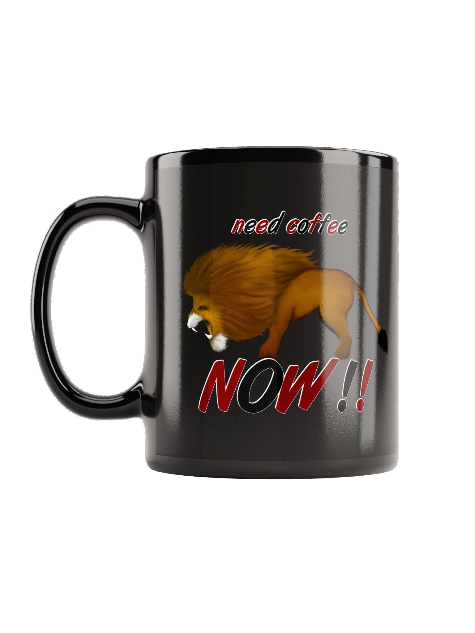 Lion "Need Coffee NOW" Black Glossy Mug product image (3)
