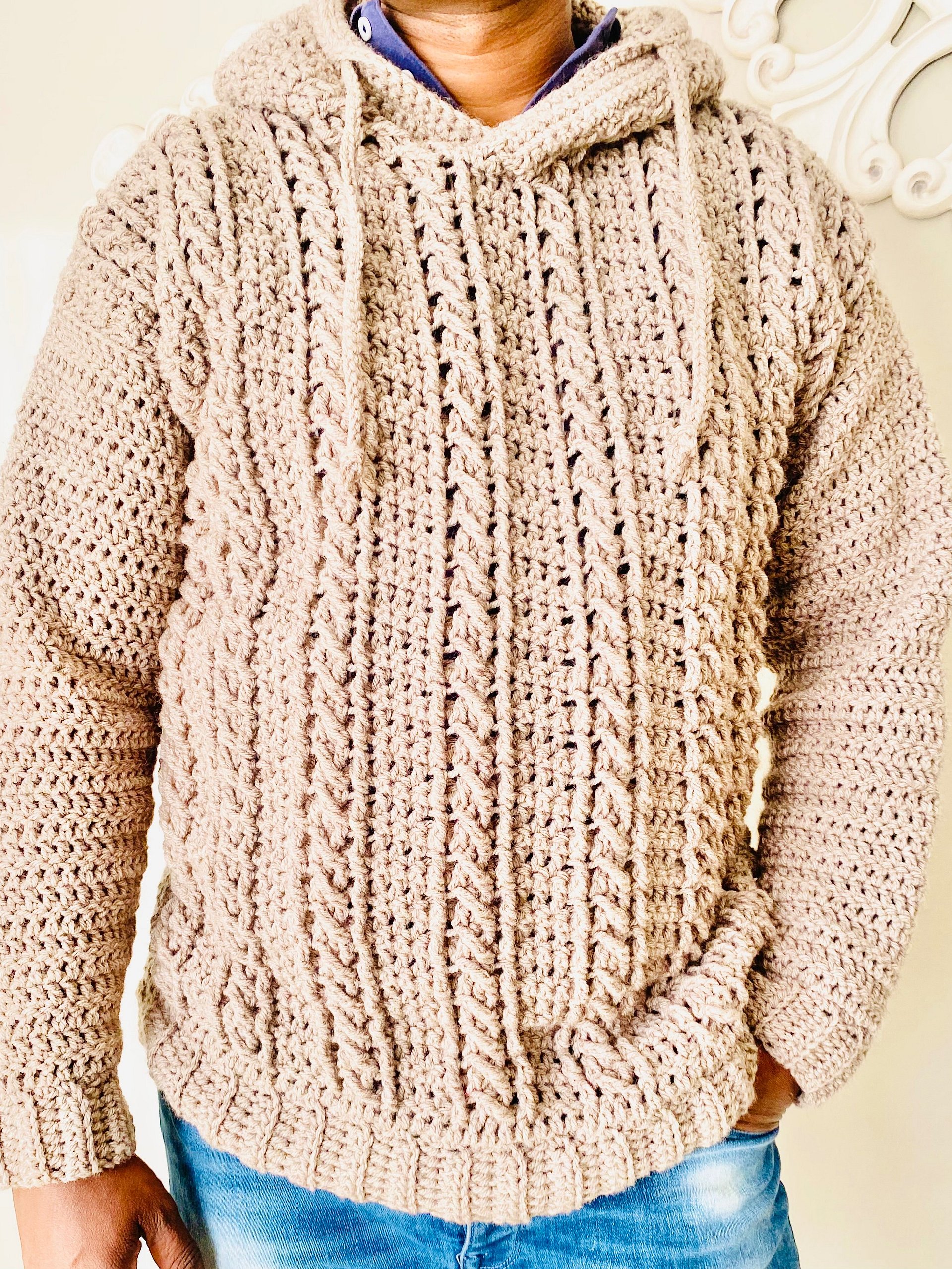 Crochet Hooded Sweater for Men Written Pattern product image (3)