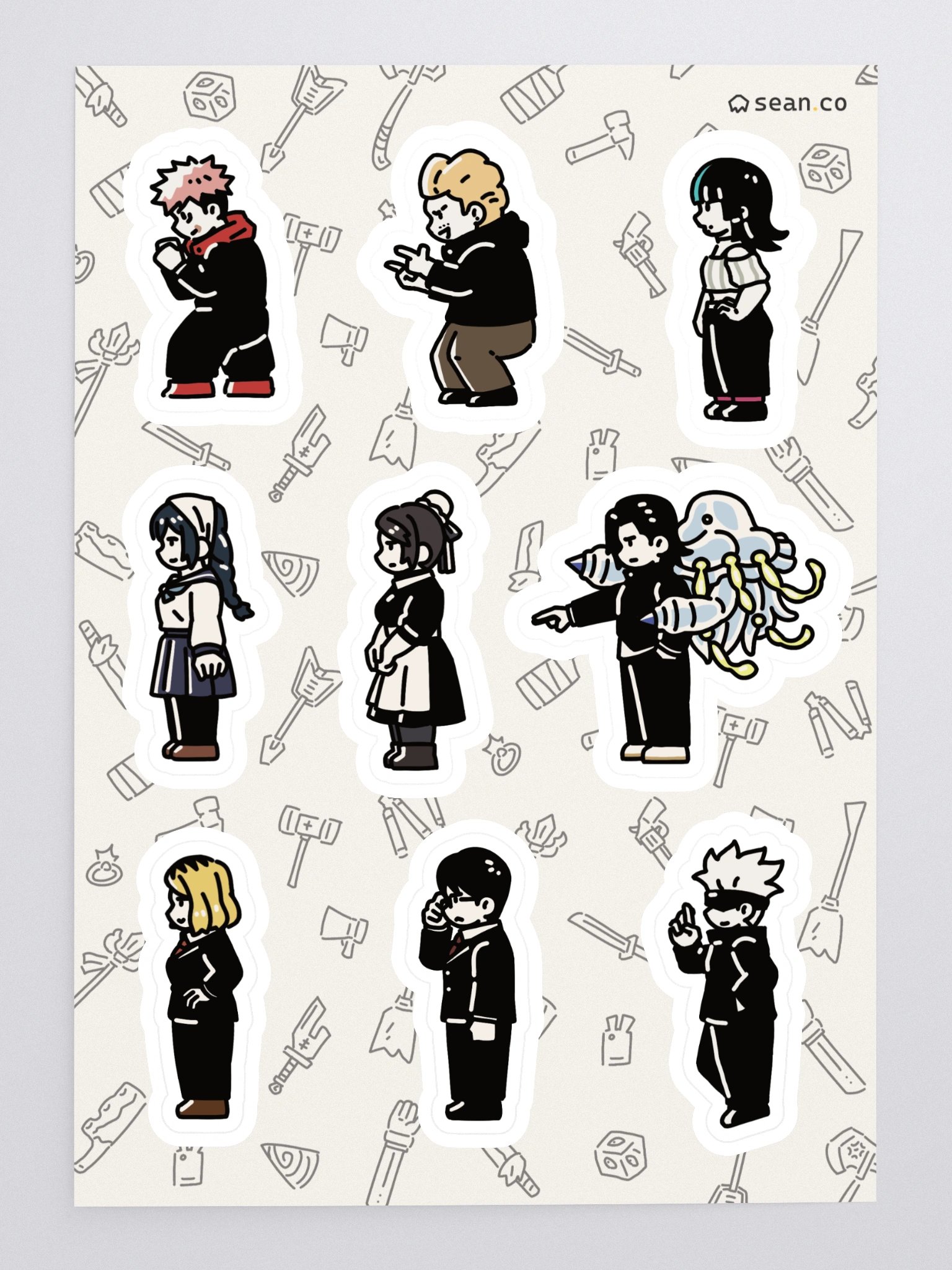 The 'I Don't Know What To Name This Lineup' Jujutsu Kaisen Sticker Sheet | Akari Ijichi Riko Misato Kirara Junpei Kinji Gojo Yuji product image (1)