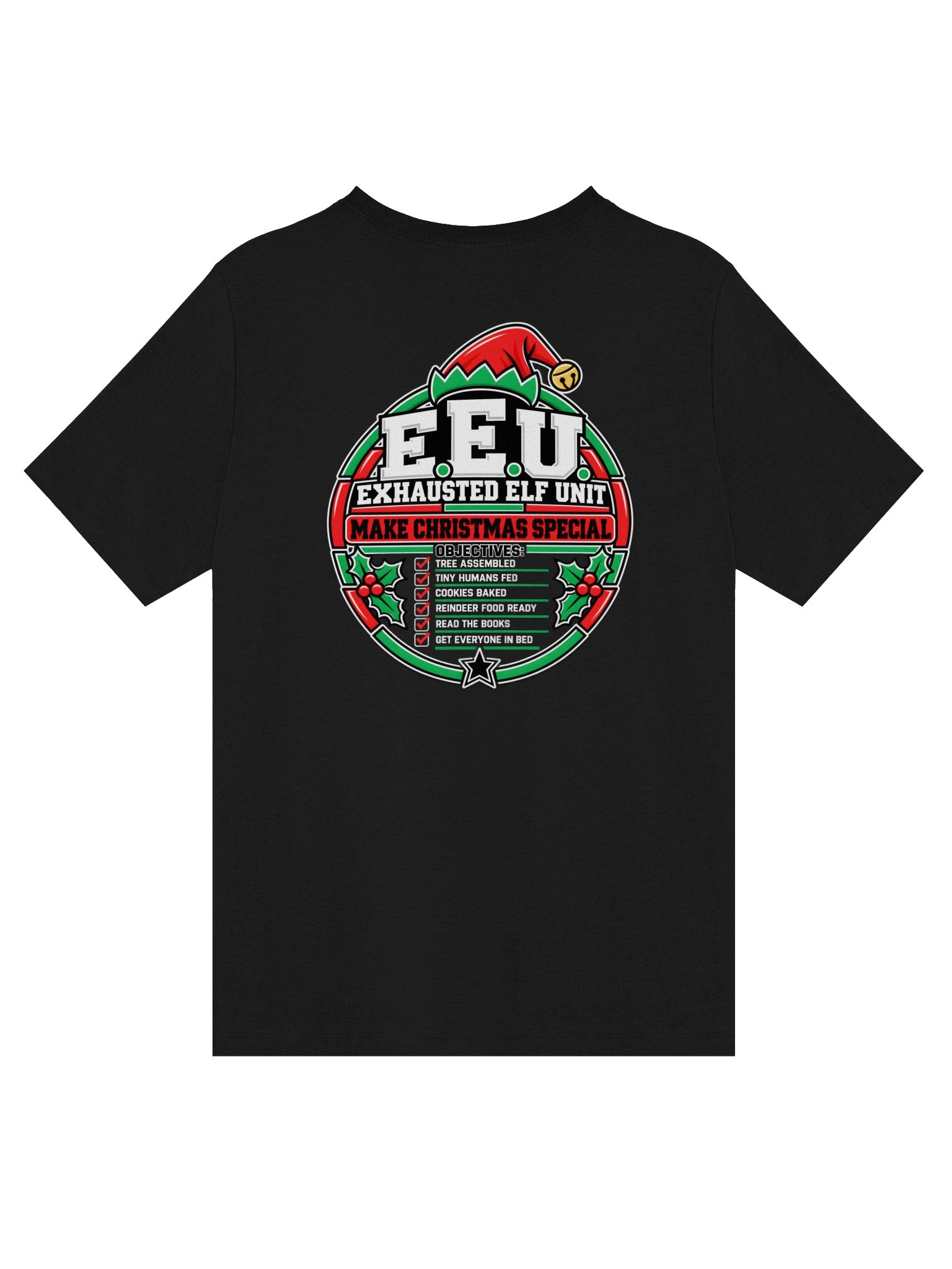 Exhausted Elf Unit Women's V-Neck Christmas Shirt | Black product image (2)