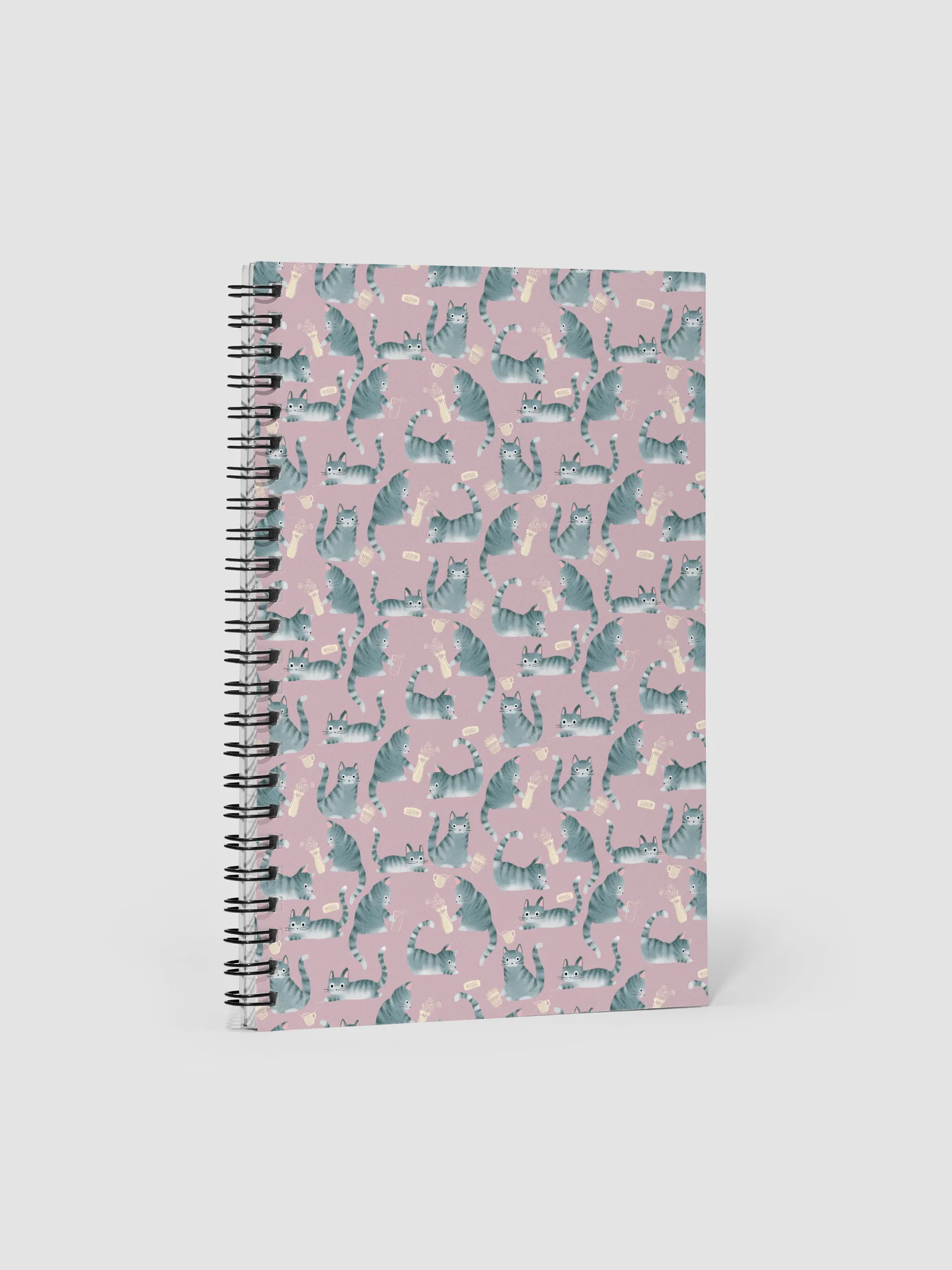 Bad Grey Cats Knocking Stuff Over Pattern Notebook, Pink product image (1)