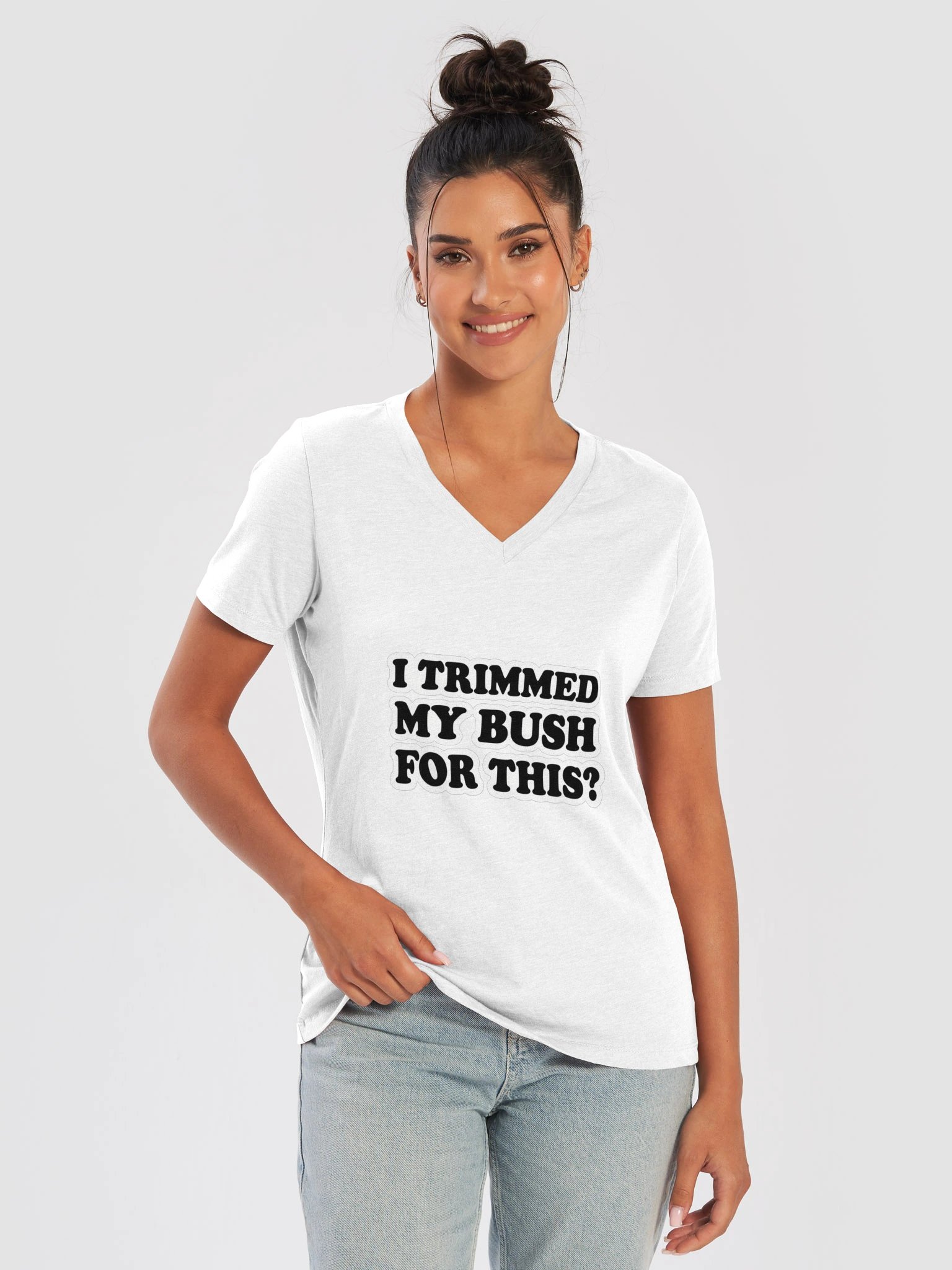 I Trimmed My Bush for This? Bold Type V-Neck Tee product image (1)
