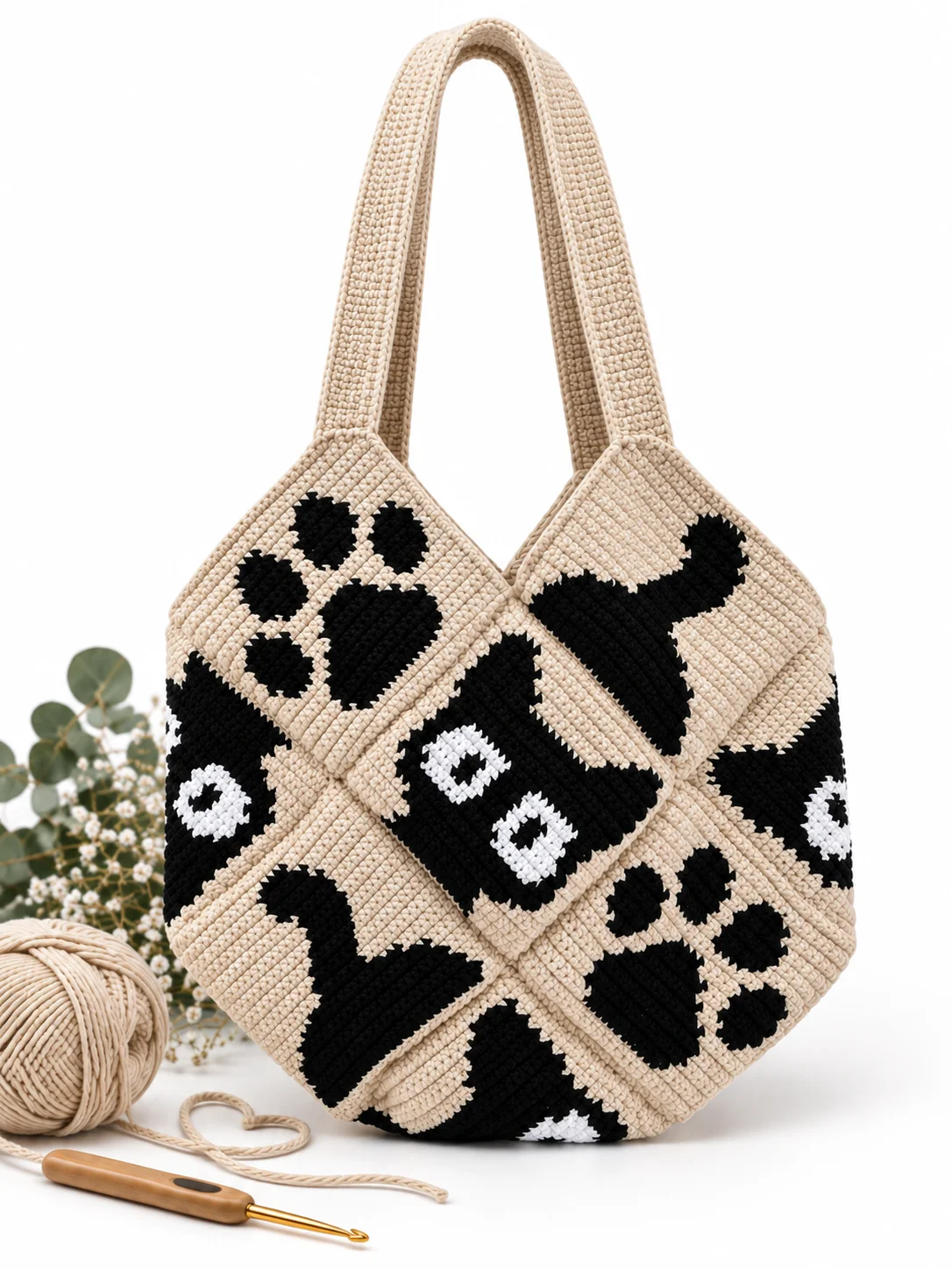 Cat Crochet Tote Bag Pattern PDF | Paw Print Mosaic Design 🐾 product image (4)