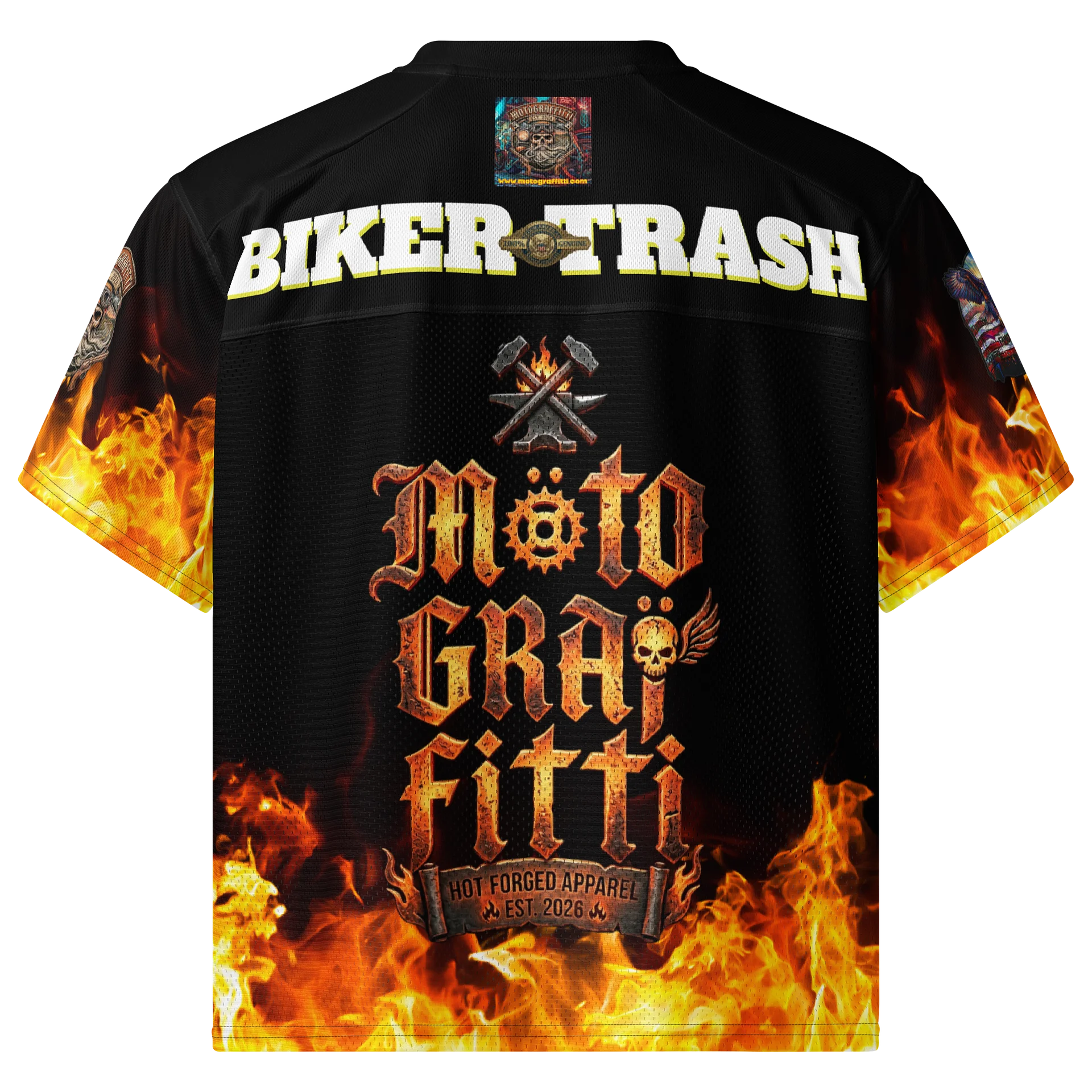 MötoGraffitti Biker Trash - Fiery Forge Football Jersey product image (2)