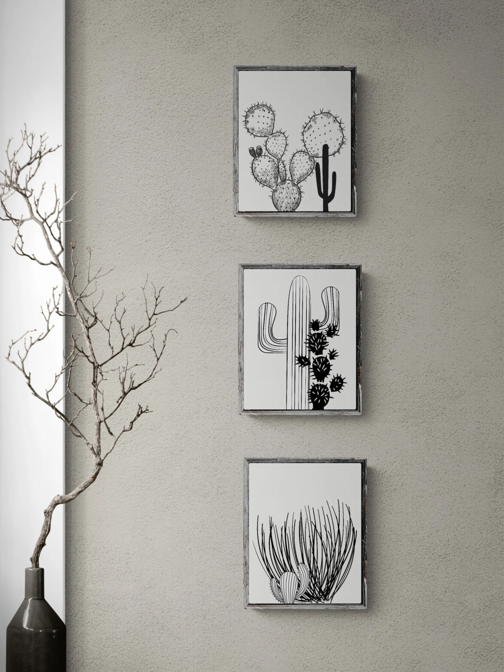 3 Digital Black And White Cactus Prints, Coastal Wall Art product image (2)