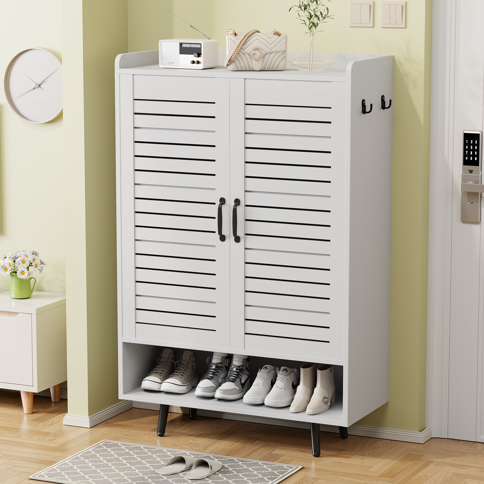 7 Tier Shoe Cabinet with Doors Shoe Storage Cabinet with Adjustable Shelves,50" Large Wooden Shoe Cabinet Storage for Closet, Shoe Organizer for Entryway, Hallway, White product image (6)