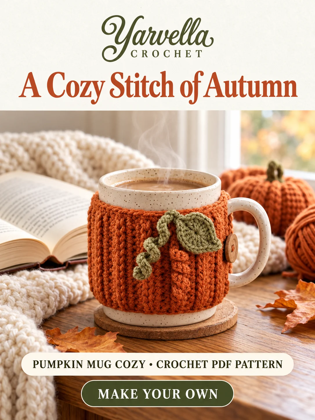 Pumpkin Mug Cozy Crochet Pattern PDF – Autumn Coffee Cup Sleeve product image (1)
