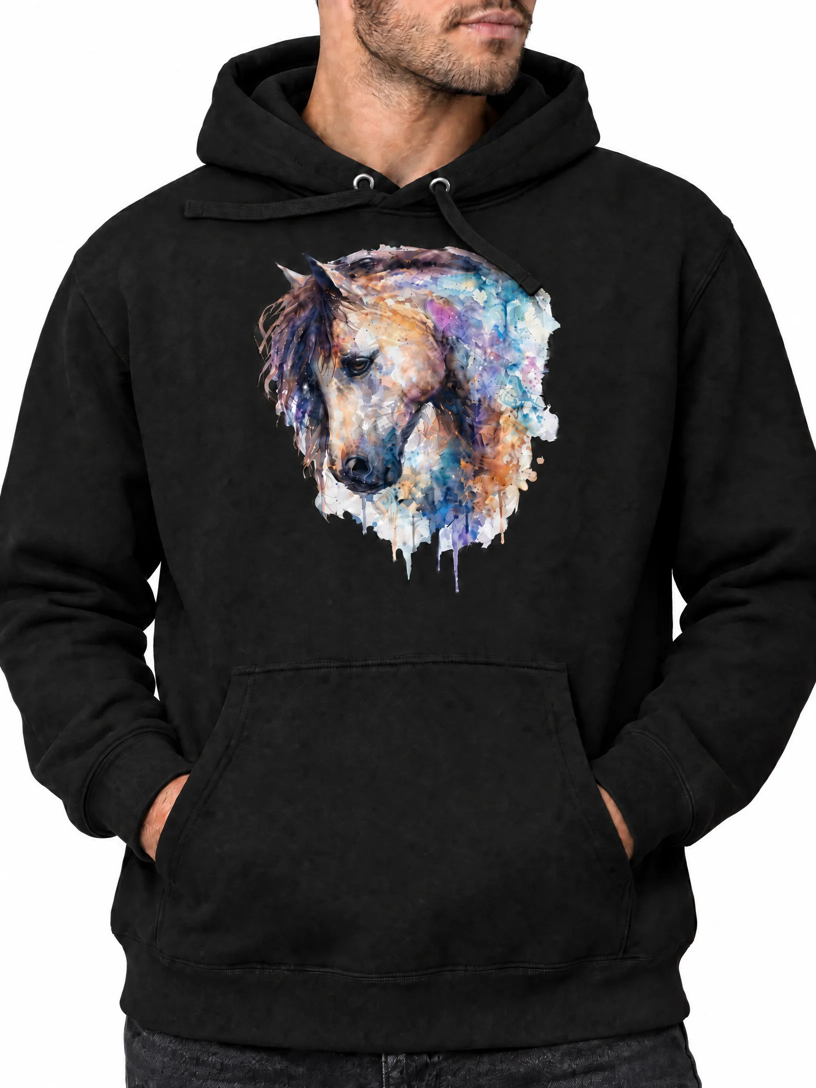 Majestic Watercolor Horse Graphic Hoodie | Vibrant Equestrian Art Sweatshirt product image (2)