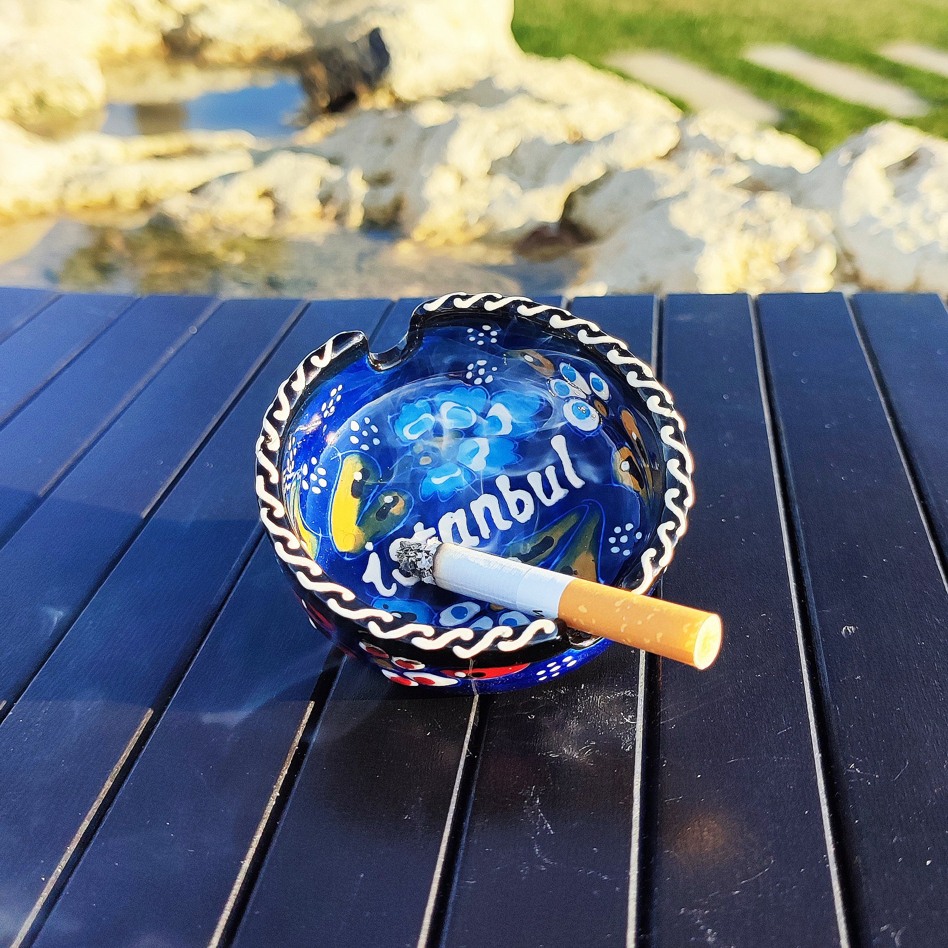 Handmade Blue Ceramic Ashtray - Turkish Iznik Style Decor, 7 cm — handmade pottery product image (5)