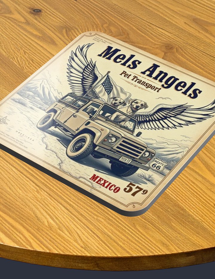 Mel’s Angels Vintage Cork Coaster – WW2 Retro Pet Transport Art | Eco-Friendly Drinkware product image (1)