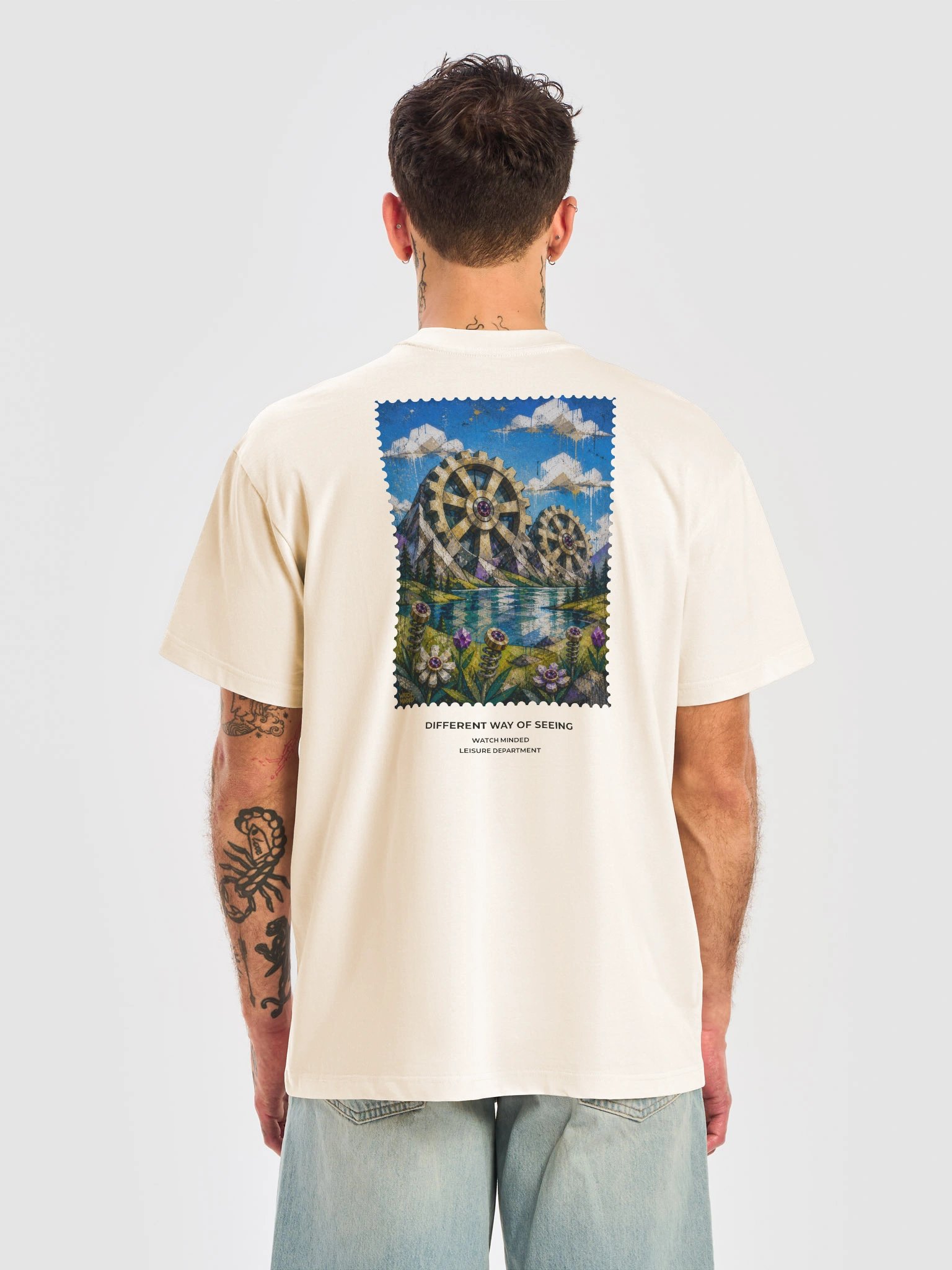Relaxed Fit Heavy Cotton "Clockwork Mountains" T-Shirt, Vintage White product image (1)
