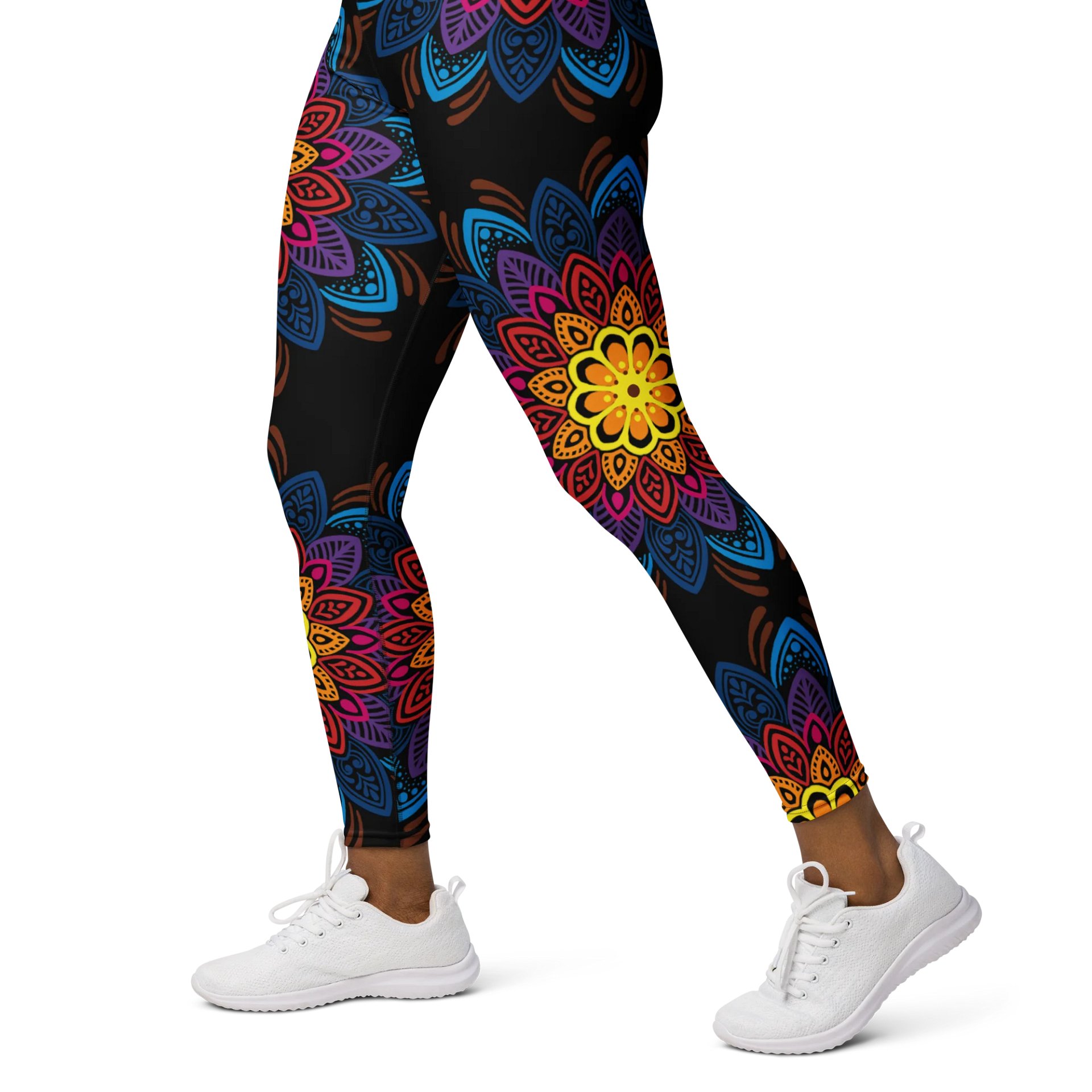Mandala Burst High-Waist Yoga Leggings - Vibrant Floral Artistry product image (3)