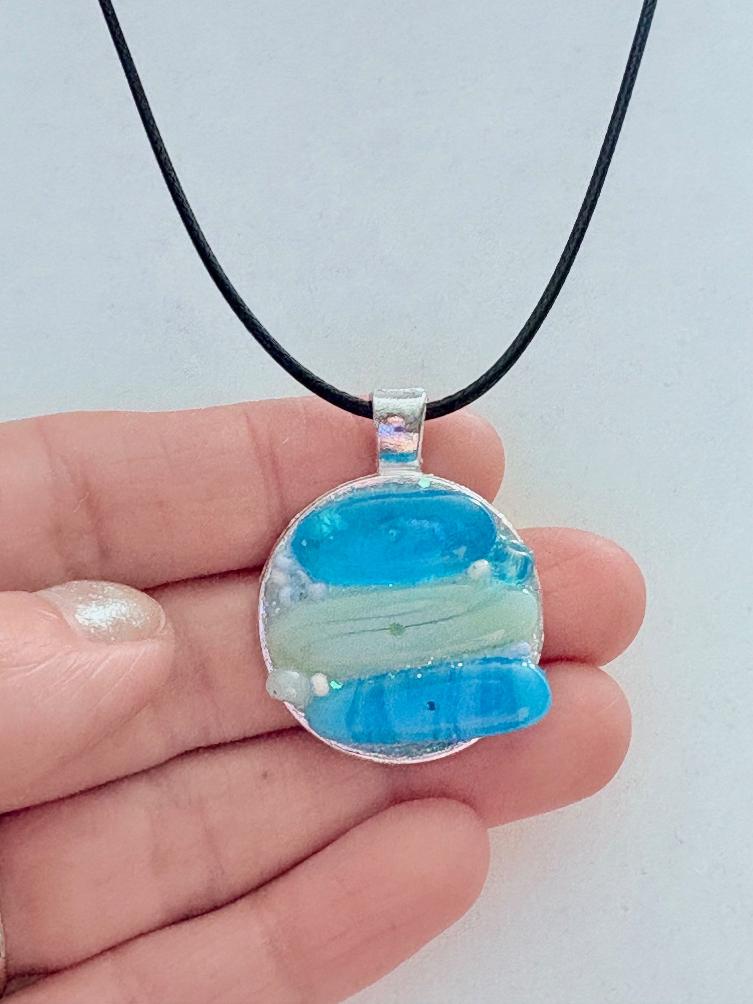 MFD-00212 | Coastal Calm Horizon Pendant Necklace | Handmade Glass Art Jewelry | Monique Faella Designs™ product image (3)