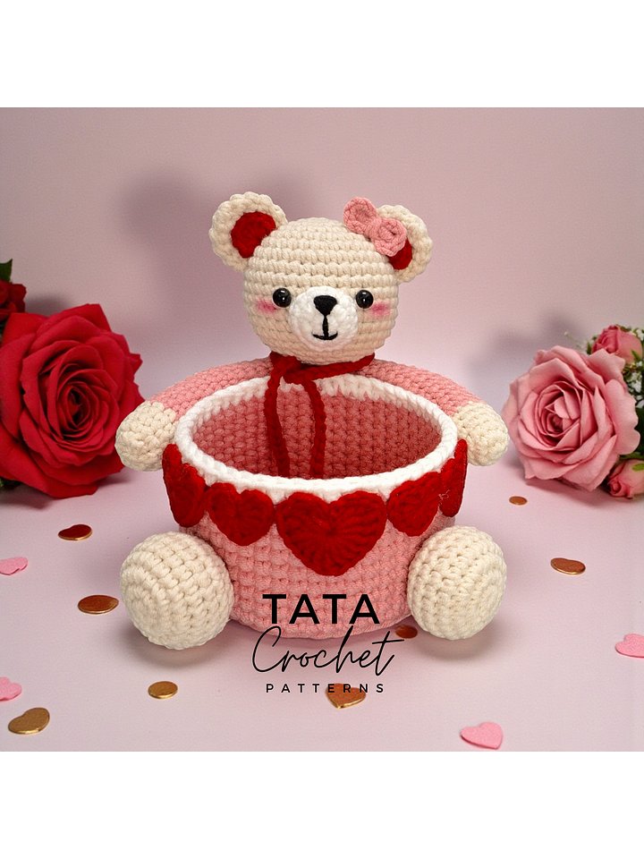 PDF Pattern -♡- Crochet Bear Basket Decorated with Hearts product image (1)